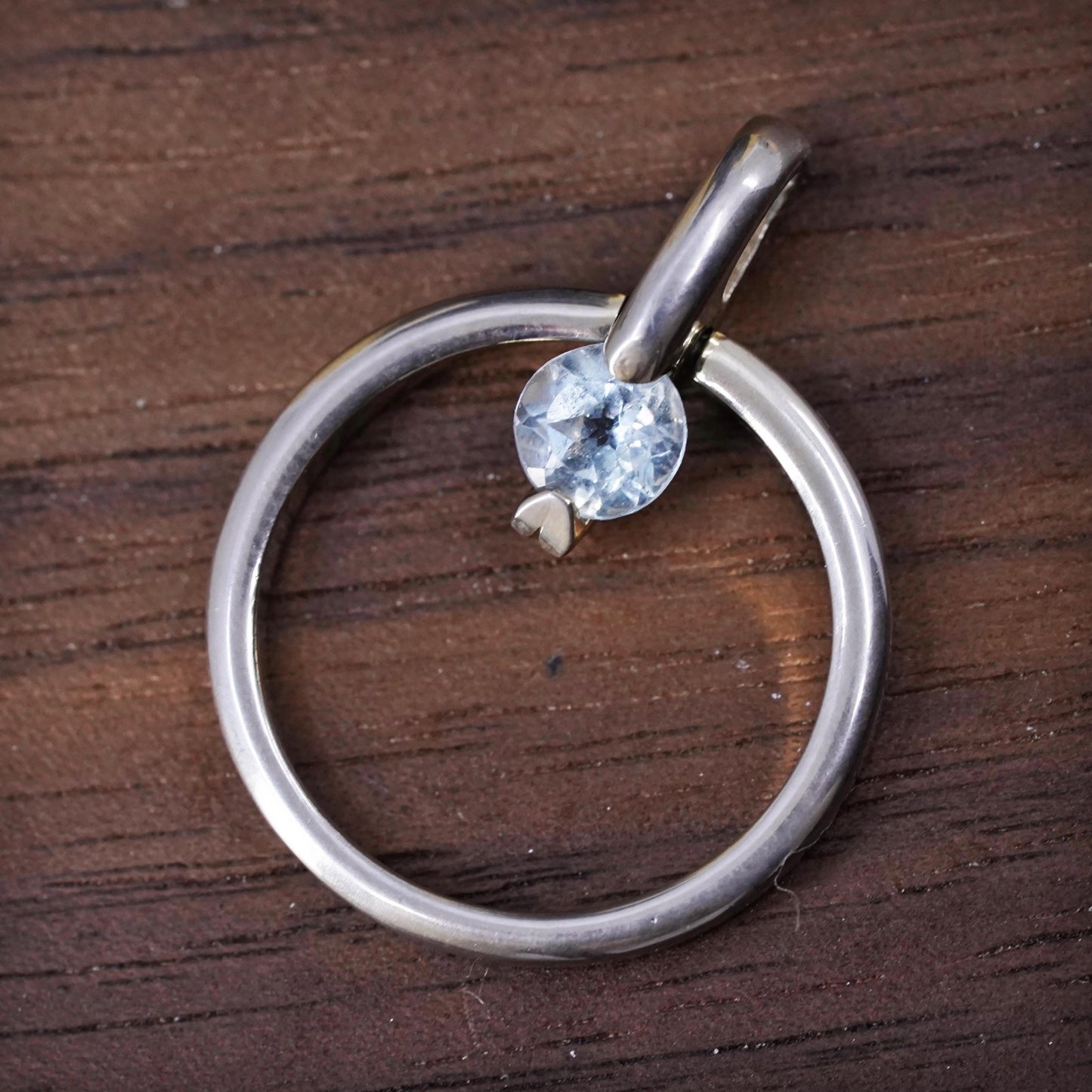 Vintage Sterling silver handmade pendant, 925 Circle with CZ