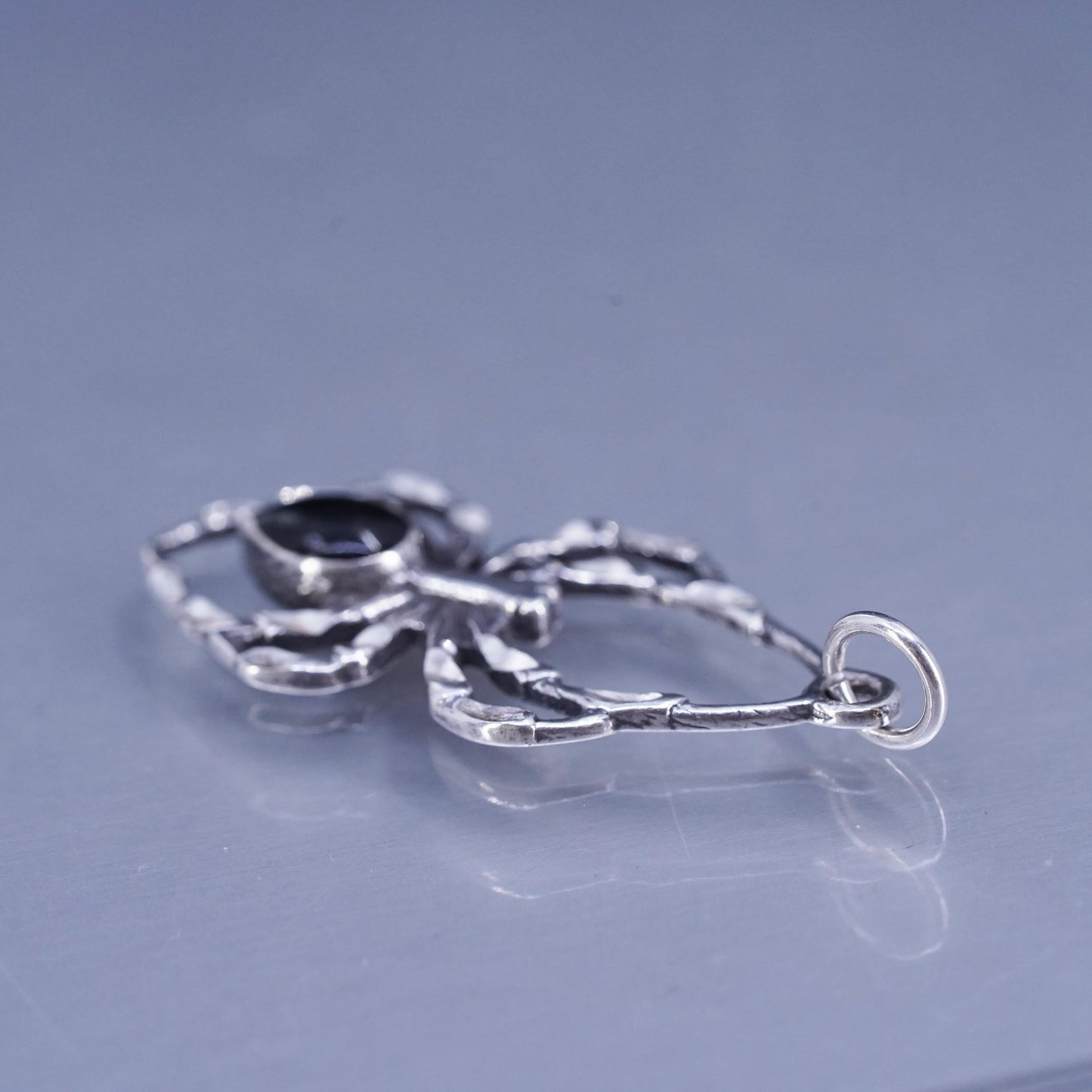 Vintage southwestern sterling 925 silver handmade spider pendant with onyx