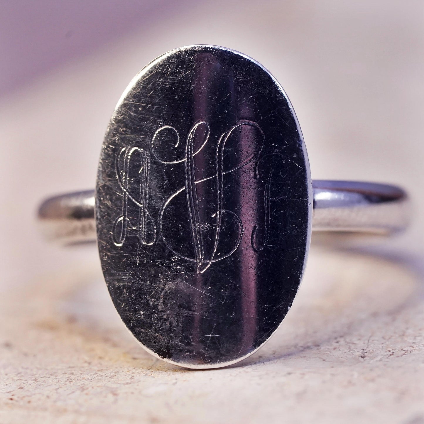 Size 10.5, vintage Sterling silver monogram ring, hopi 925 silver band with ARV
