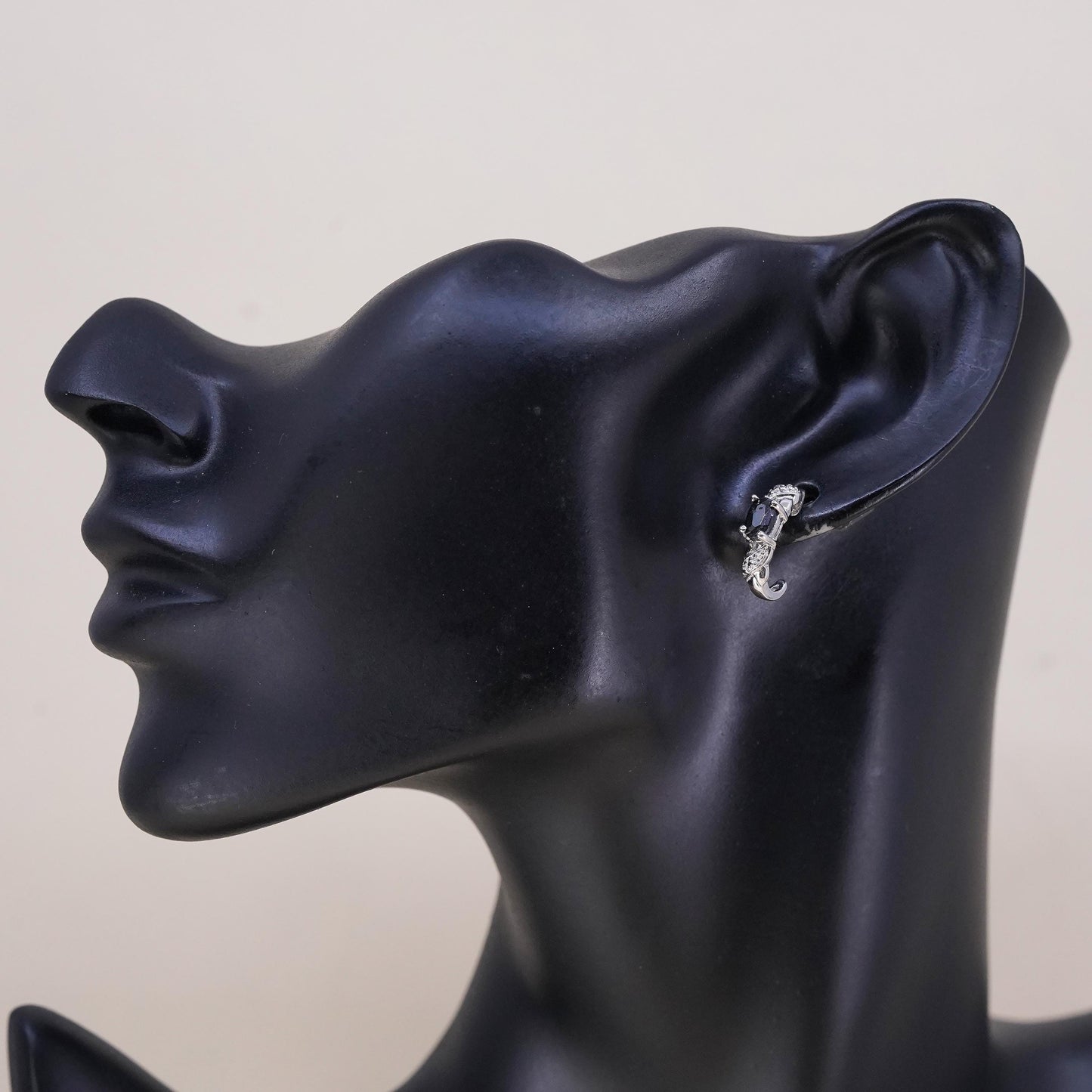 Vintage single 1 earring. Sterling 925 silver huggie stud with diamond spinel