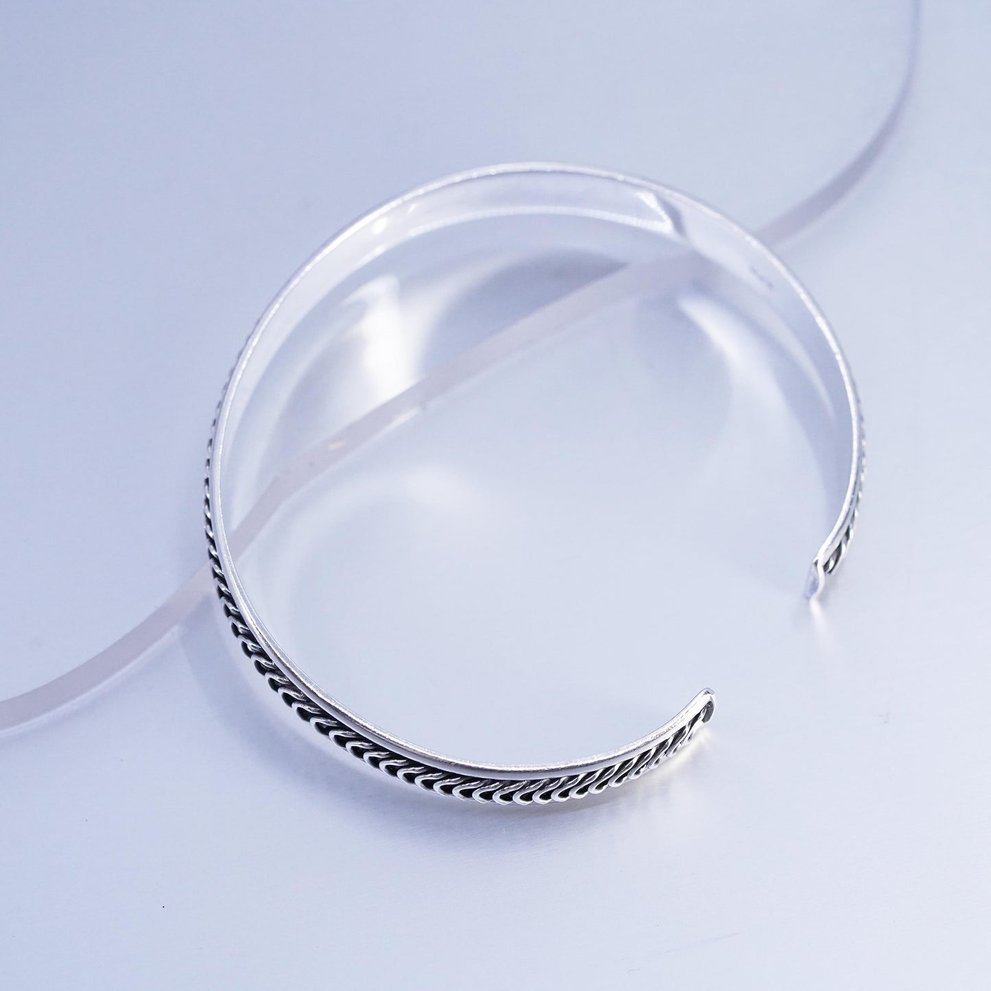 6.75”, Vintage 925 sterling silver handmade bracelet, textured stackable cuff