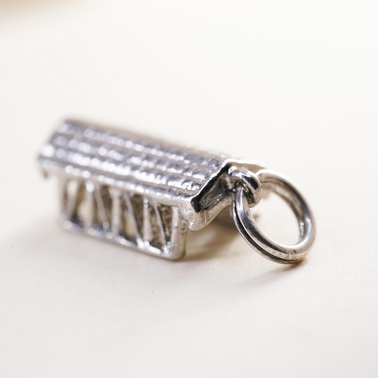 Vintage sterling silver handmade pendant, 925 shed farm charm