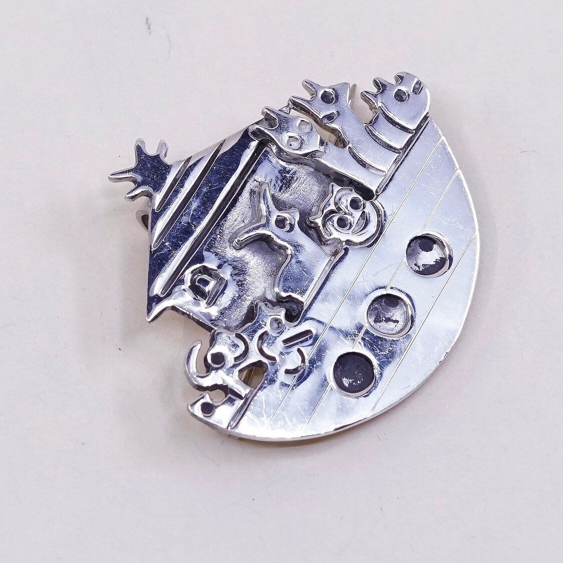 Vintage Sterling silver Handmade brooch, 925 silver Noah’s ark pin, stamped 925 mexico