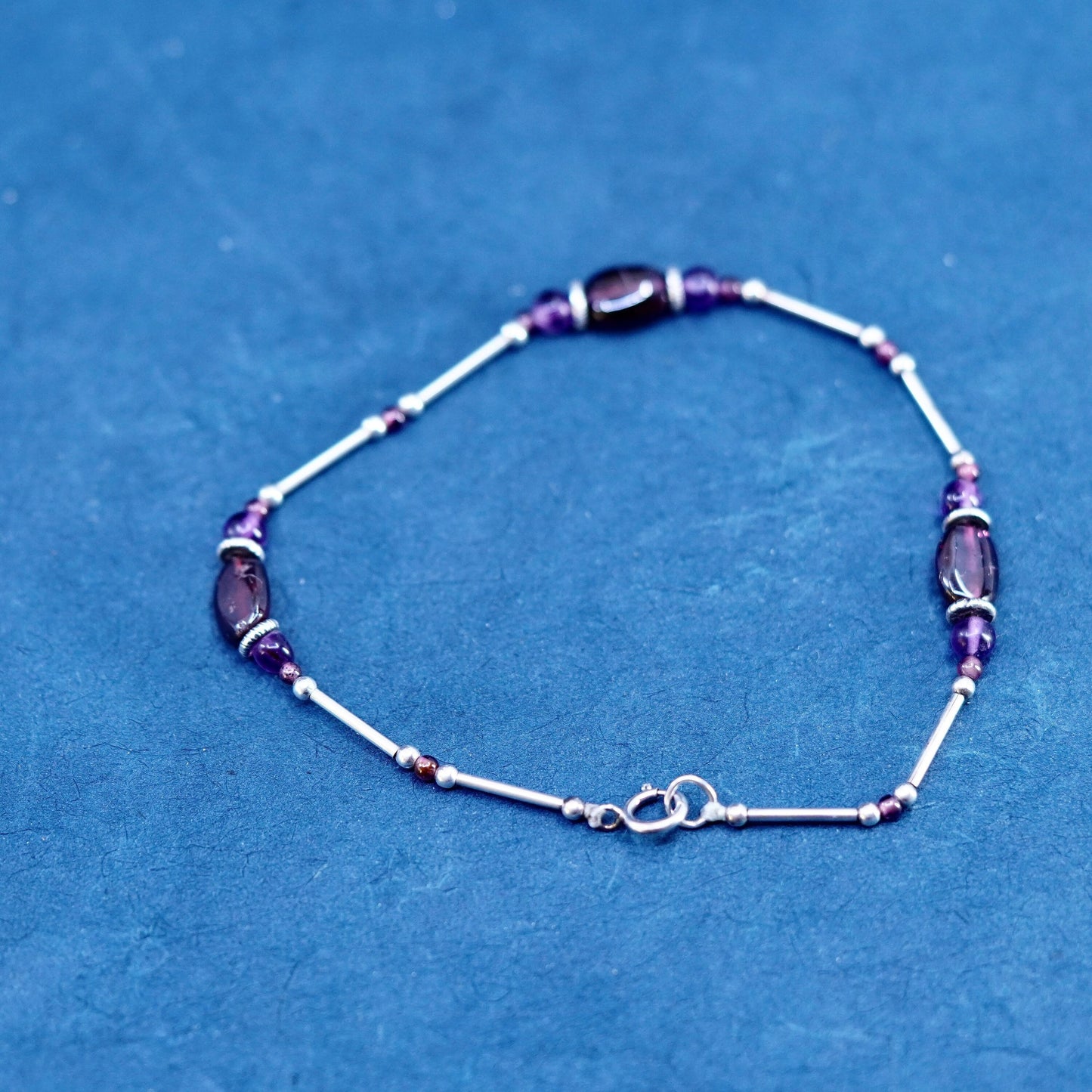 7”, sterling handmade bracelet, 925 liquid silver chain with amethyst beads