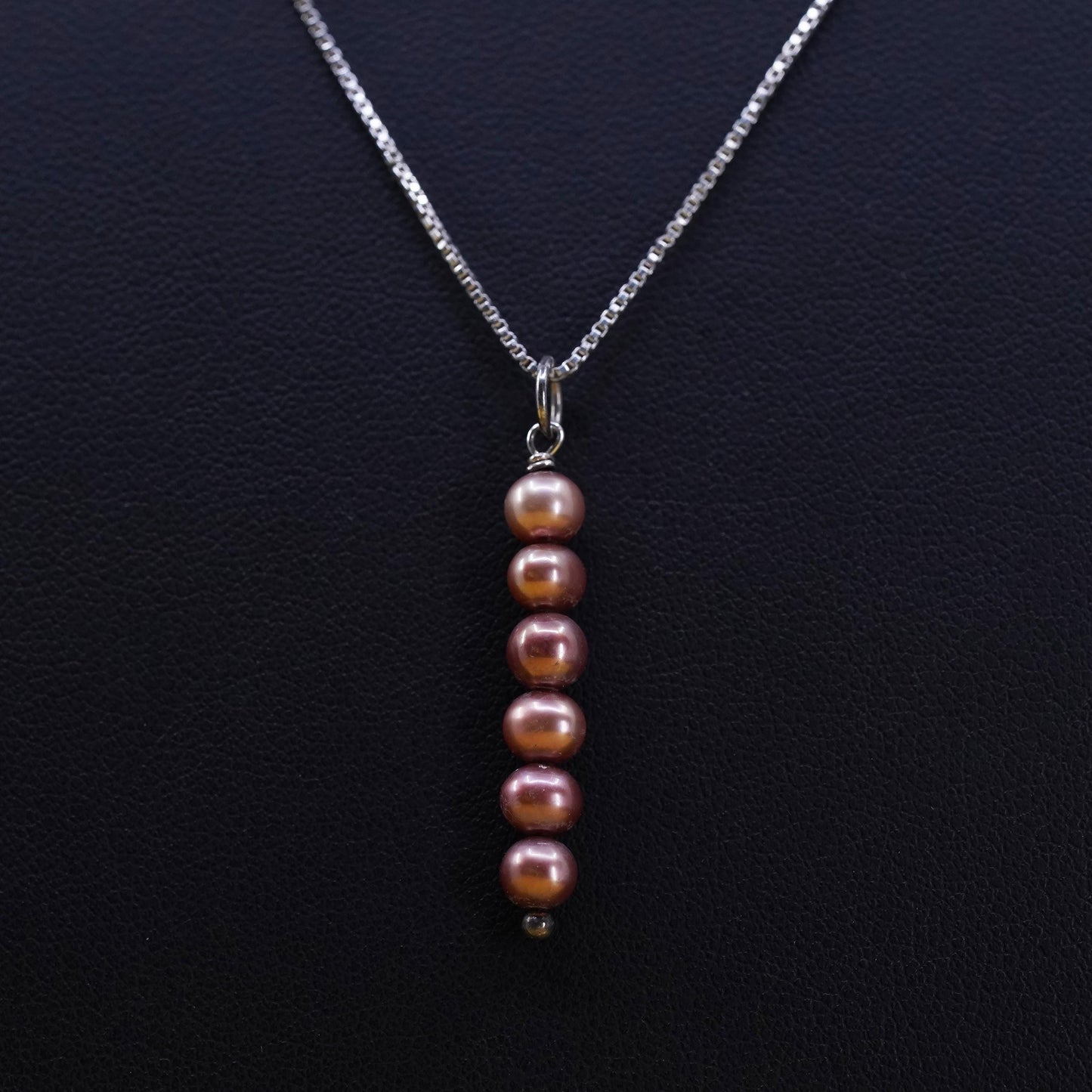 19” Vintage Sterling 925 silver box chain necklace with pink pearl pendant