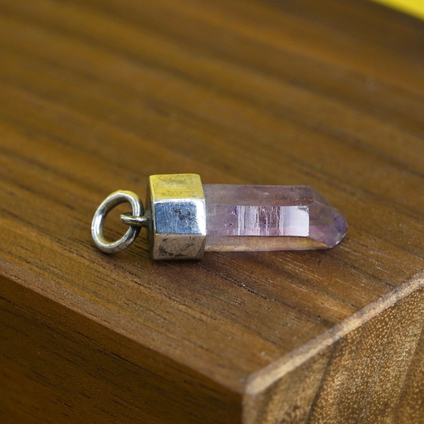 Vintage sterling 925 silver handmade healing crystal amethyst pendant
