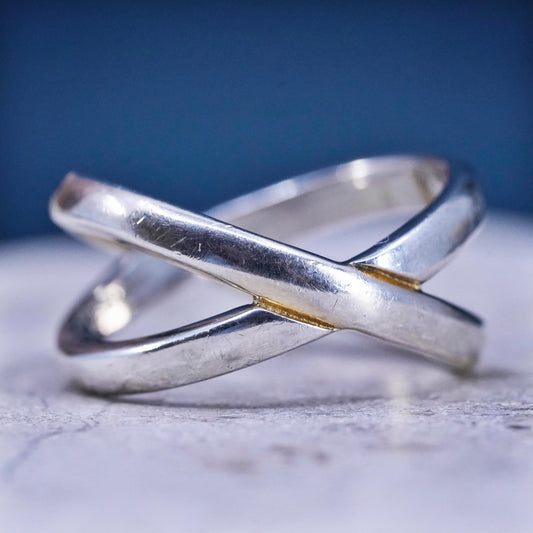 Size 8, vintage sterling silver handmade ring, 925 entwined band