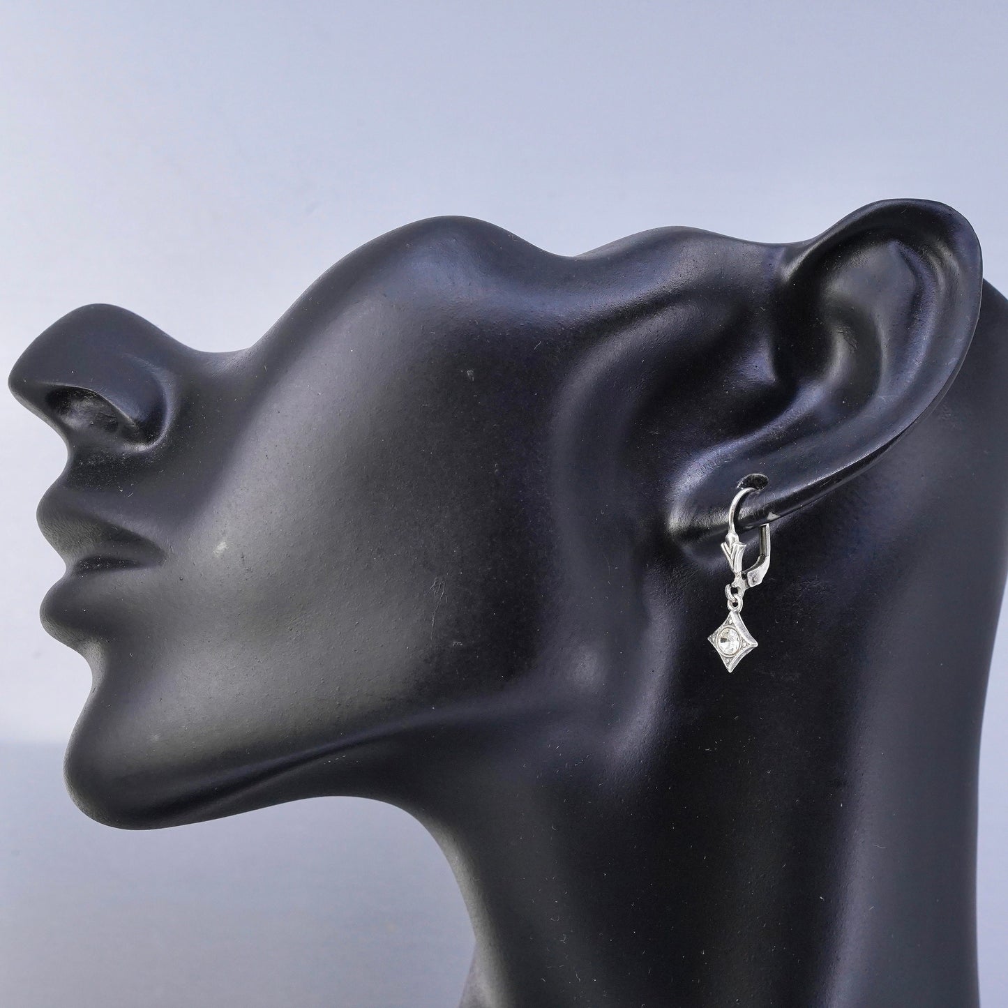 Vintage Sterling 925 silver diamond shaped earrings with Cz