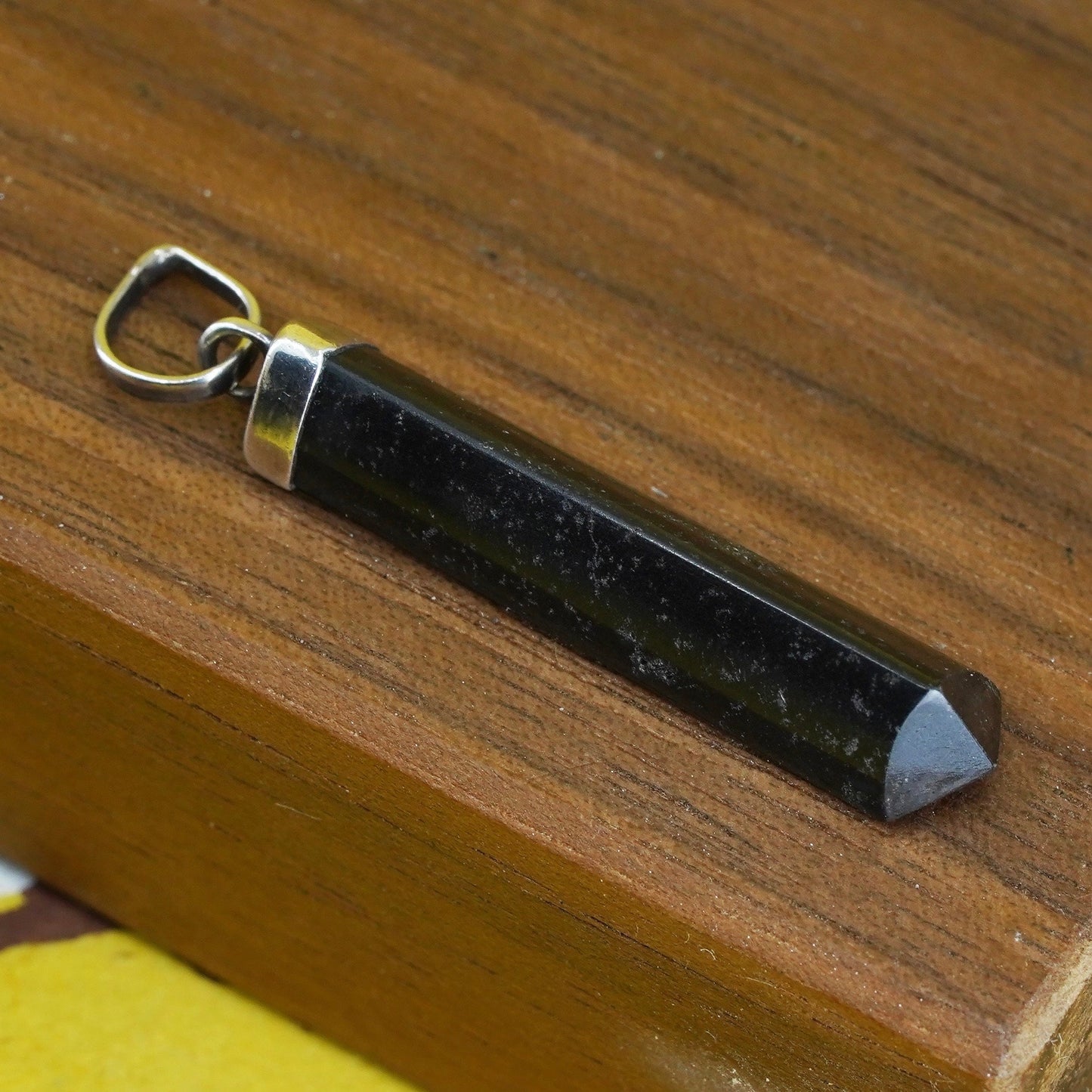 Vintage sterling 925 silver handmade healing crystal black onyx pendant