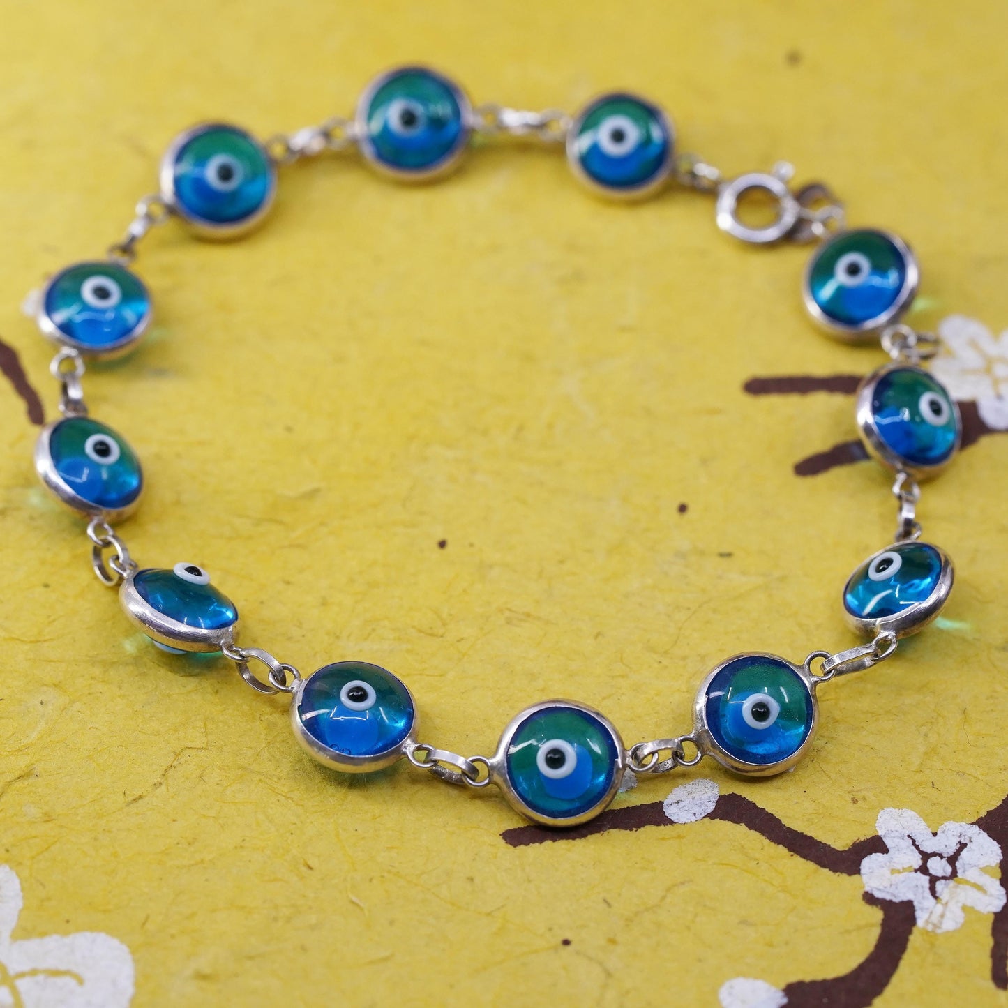 7”, vintage sterling 925 silver handmade bracelet blue evil eye bracelet