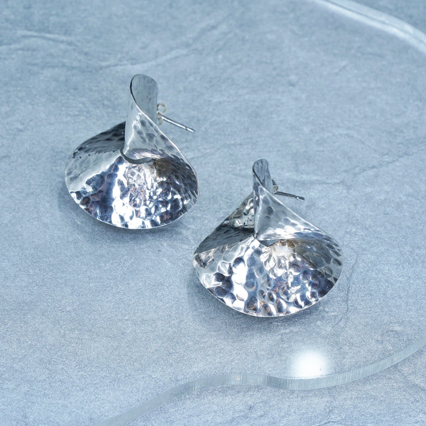 1”, VTG Fleming Sterling silver handmade earrings, modern textured 925 studs