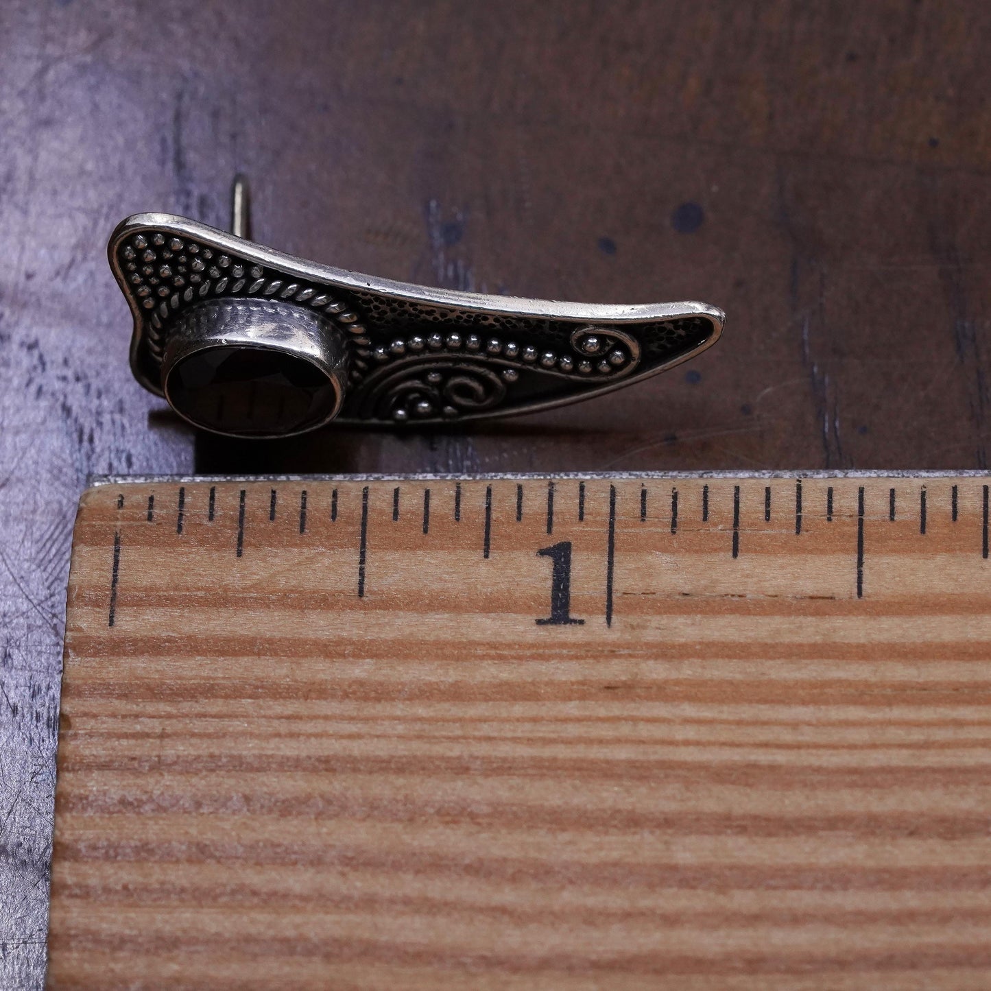 Vintage BA Suarti sterling silver handmade single earring, 925 heart studs ruby