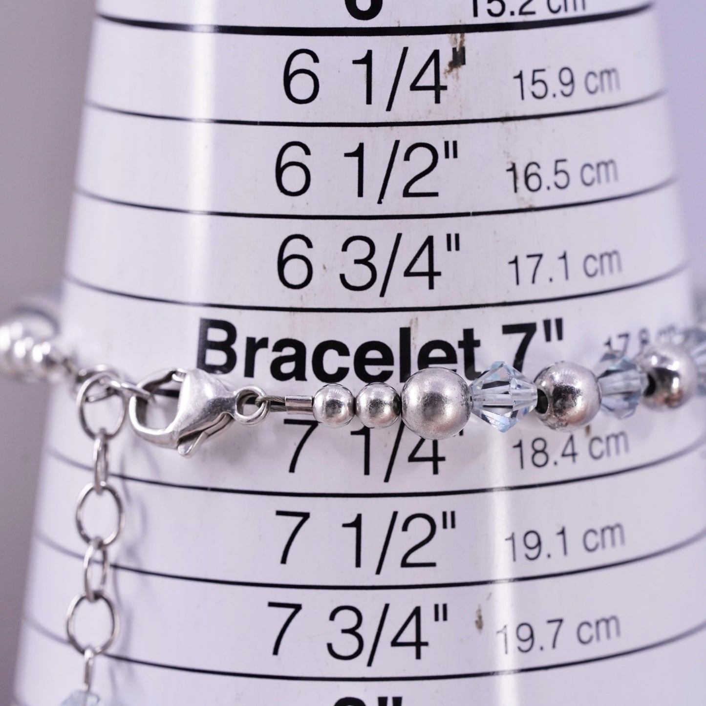 7+1", vintage Sterling silver handmade bracelet, 925 beads with blue crystal