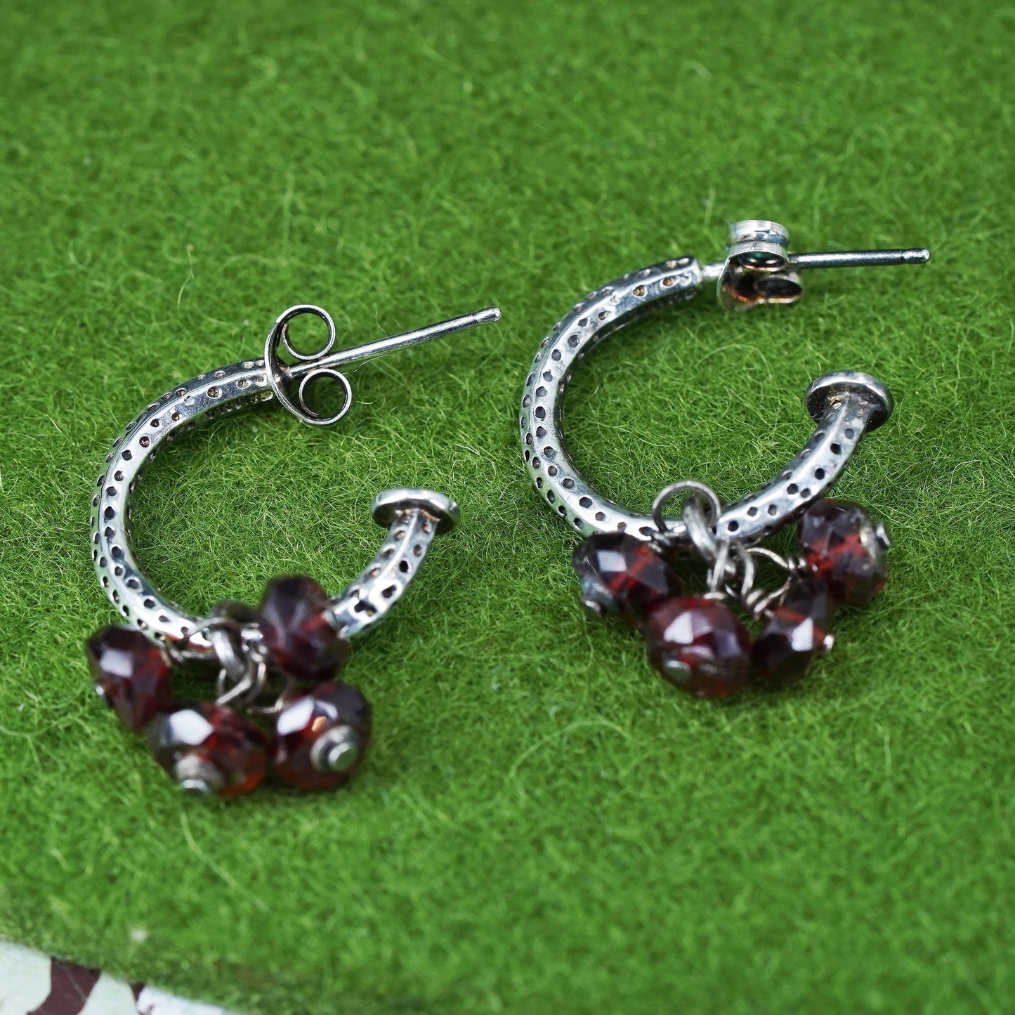 SILPADA Sterling Silver 925 Garnet huggie hoops Earrings Charms P1180