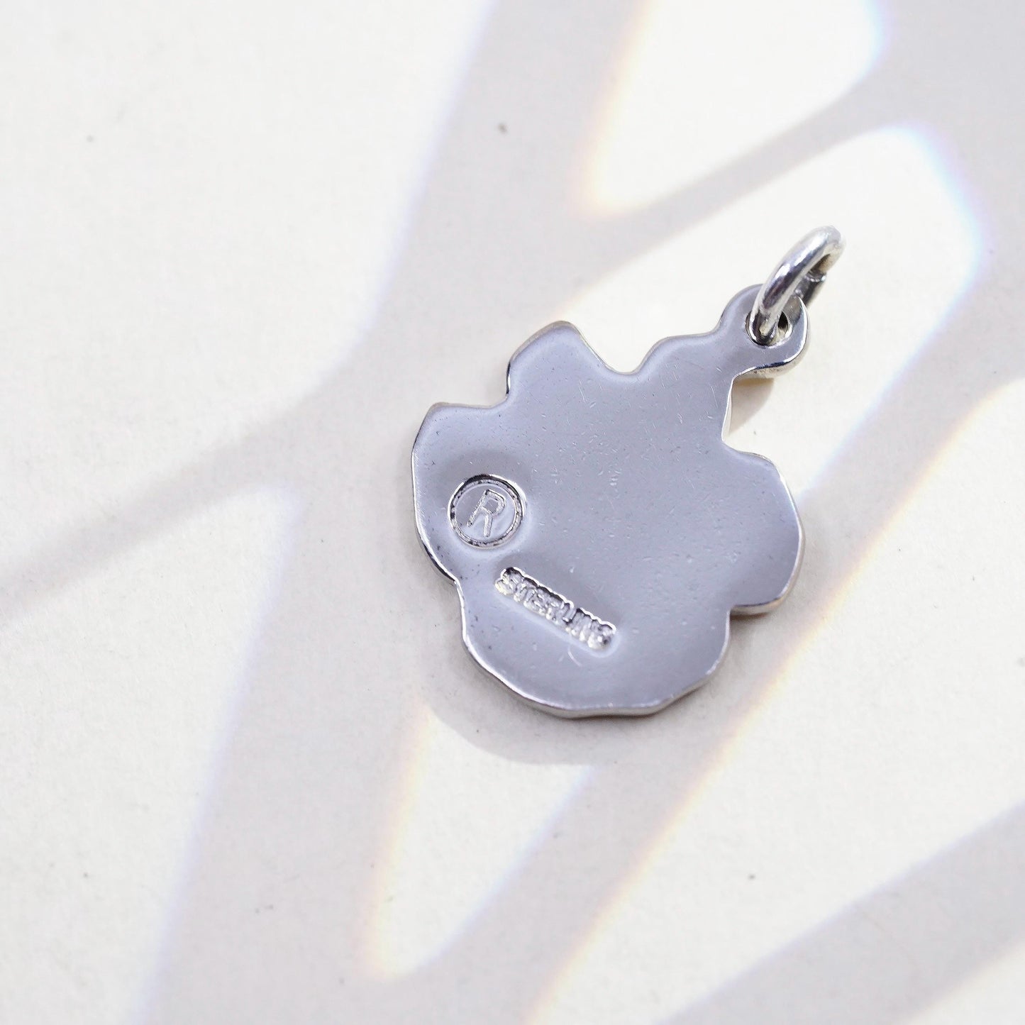 Vintage handmade sterling silver paw print charm, 925 pendant
