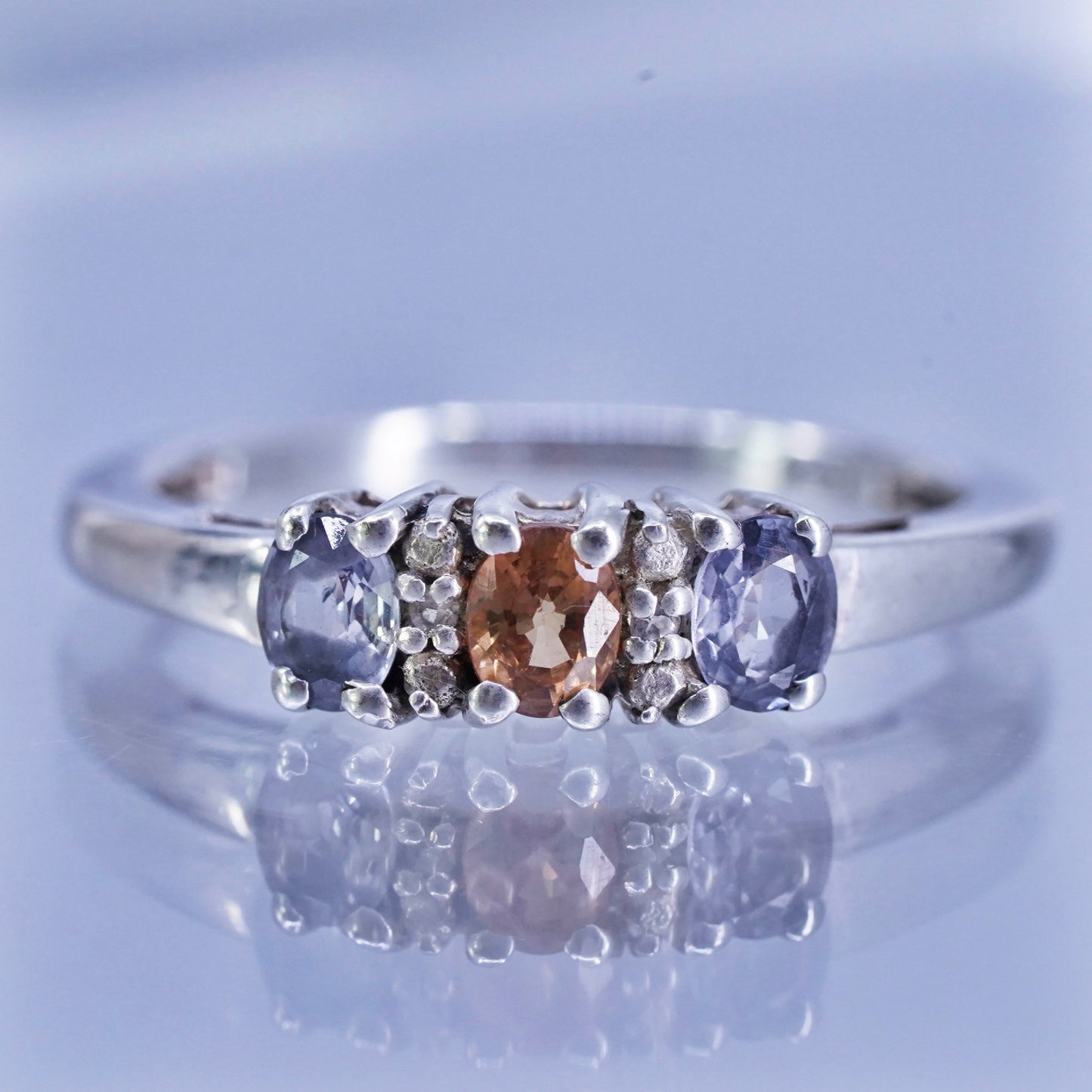 Size 7.25 vintage Sterling 925 silver stackable ring with citrine and amethyst