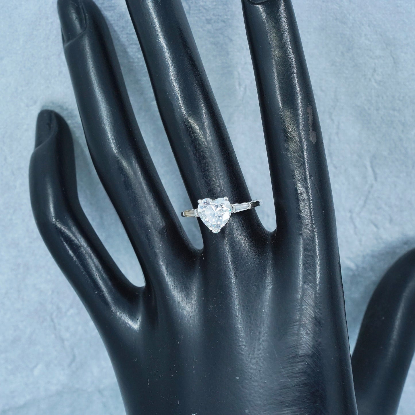 Size 7, vintage Sterling 925 silver handmade engagement ring with heart Cz
