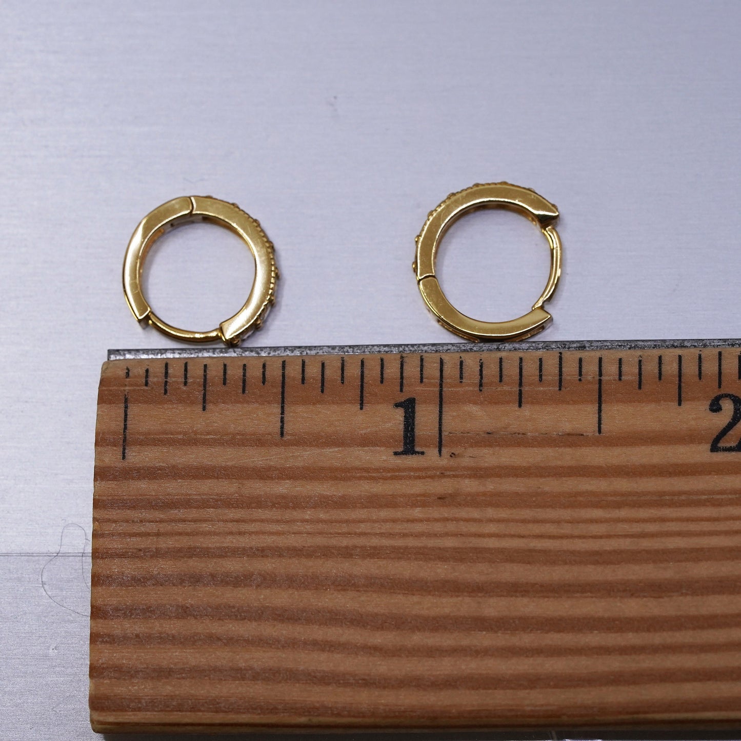 0.5", vintage vermeil gold over Sterling silver earrings, 925 huggie hoops cz