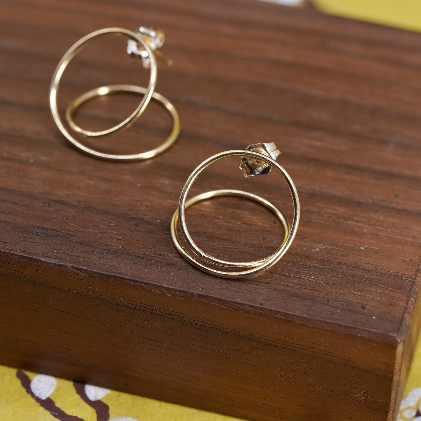 Vintage vermeil gold over Sterling silver entwined circle studs, 925 earrings