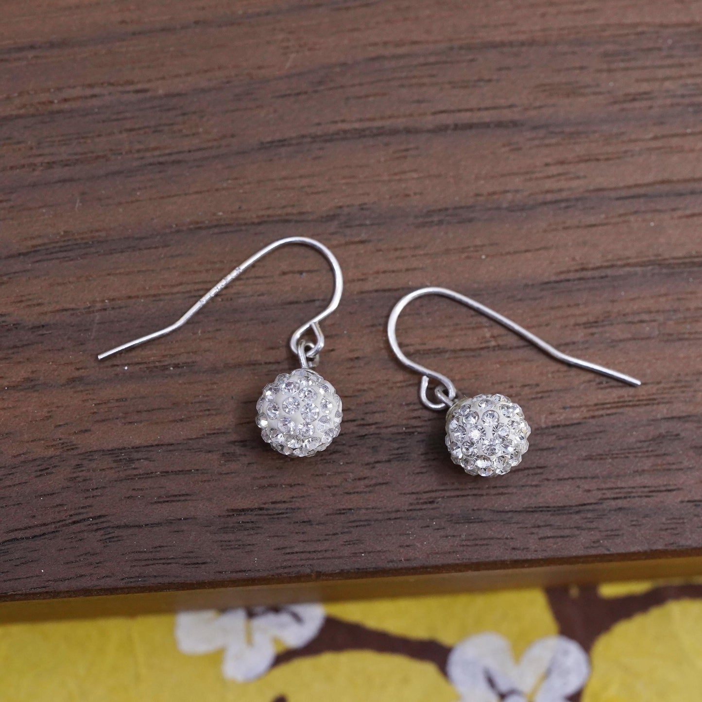 Vintage Sterling silver earrings, 925 drops with cluster Cz