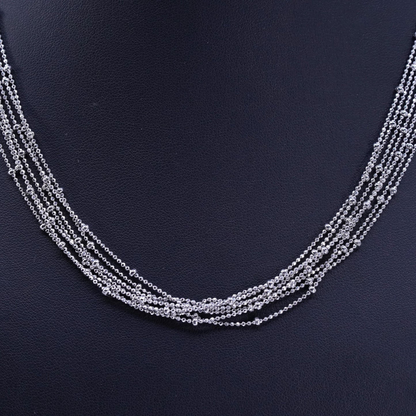 18”, vintage Italian Sterling 925 silver multi 7 strands bead chain necklace