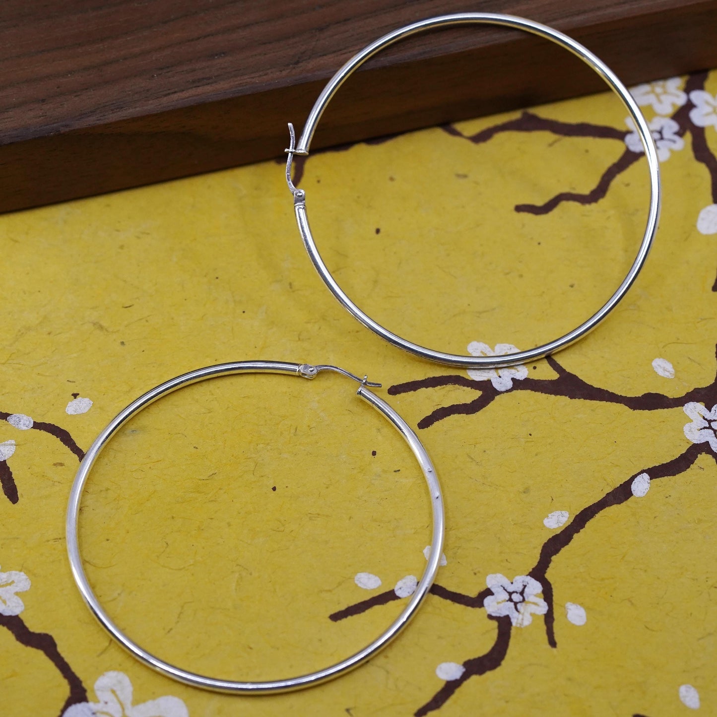 2.25”, Vintage Sterling silver handmade earrings, polished huge 925 hoops