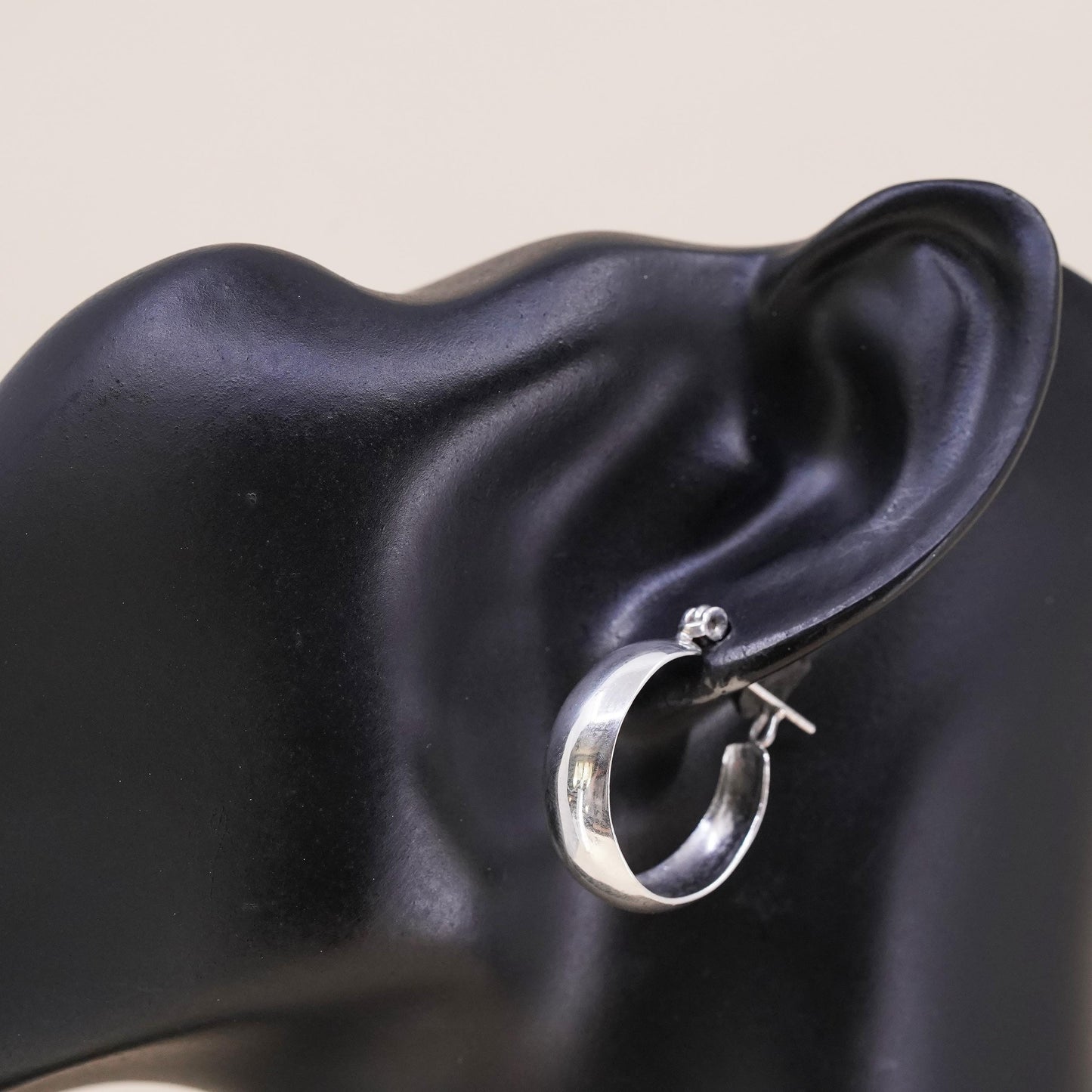 1”, Vintage sterling silver single earring, 925 wide huggie hoop
