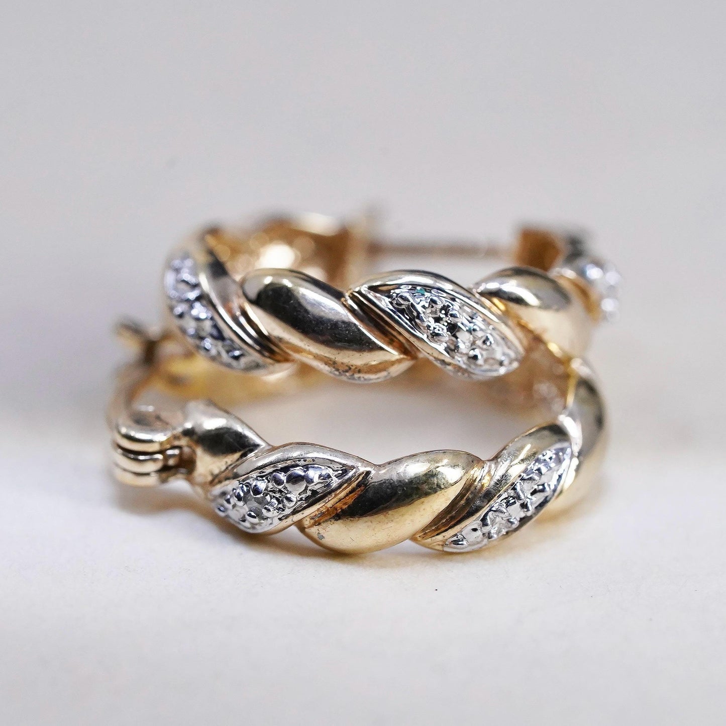 0.75”, vermeil gold over sterling silver earrings, 925 huggie diamond hoops