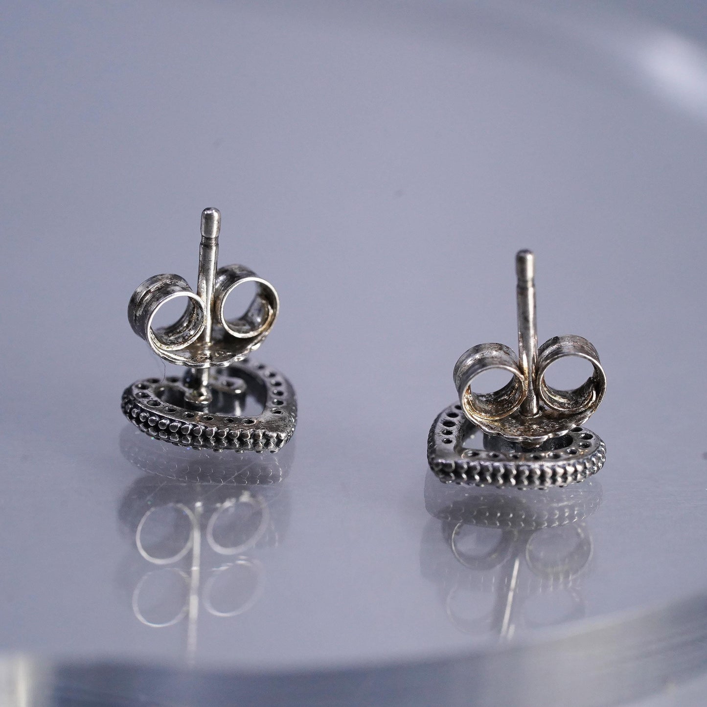 VTG Pandora ALE Sterling silver handmade earrings, 925 heart studs cluster cz