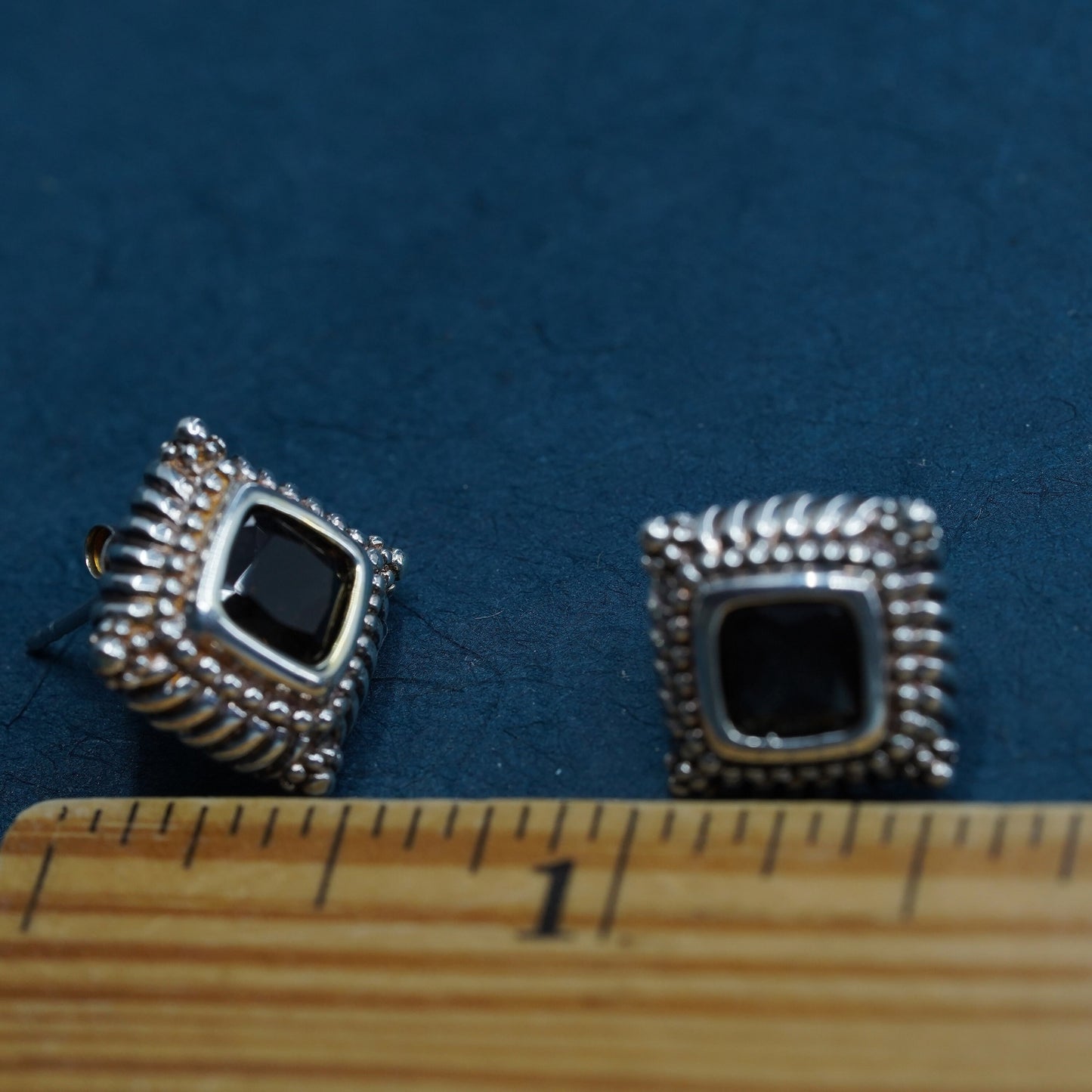 Vintage Sterling silver handmade earrings, 925 studs with smoky topaz