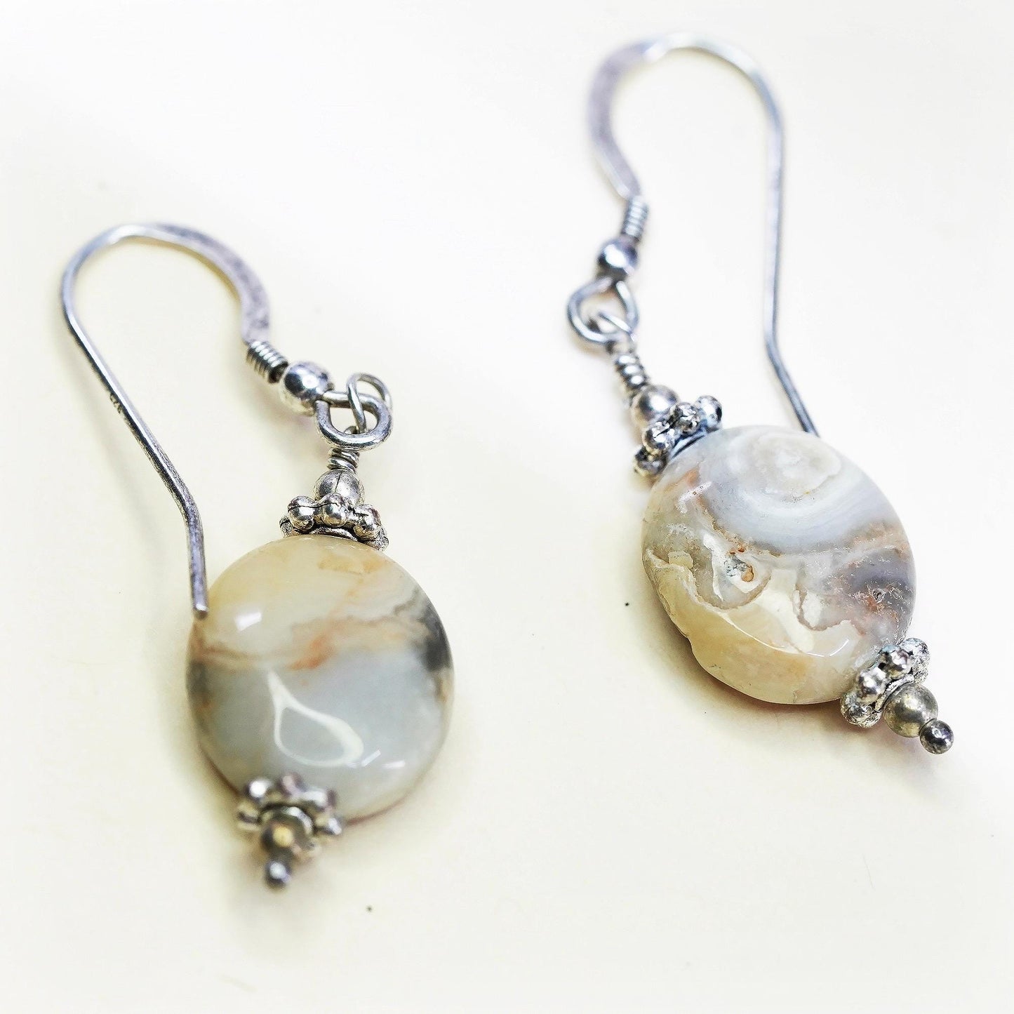 Vintage Sterling silver handmade earrings, 925 hooks with agate