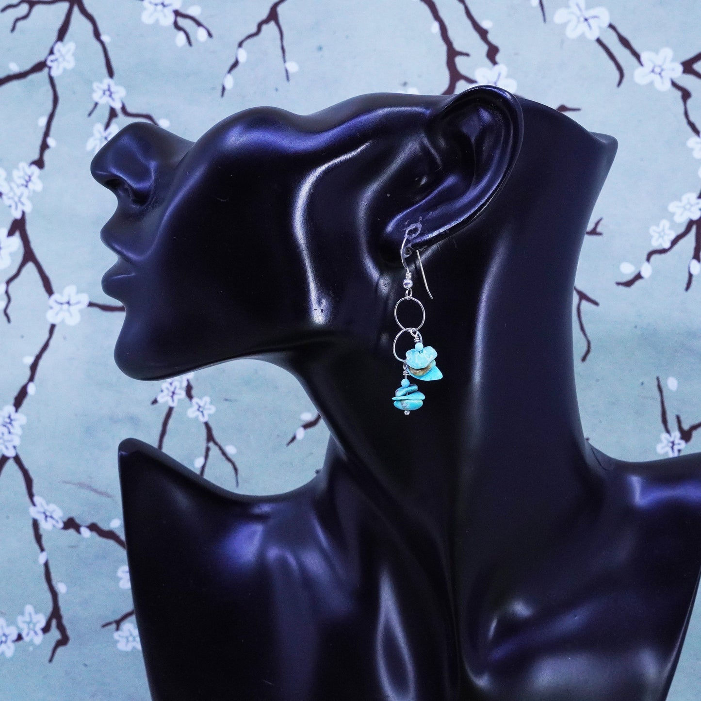 Vintage Sterling silver 925 handmade earrings with turquoise beads