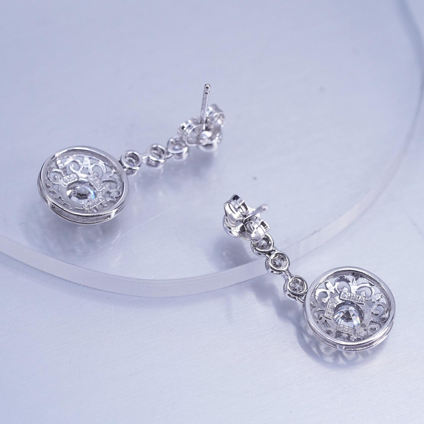 Vintage Sterling 925 silver circle earrings with wavy Cz