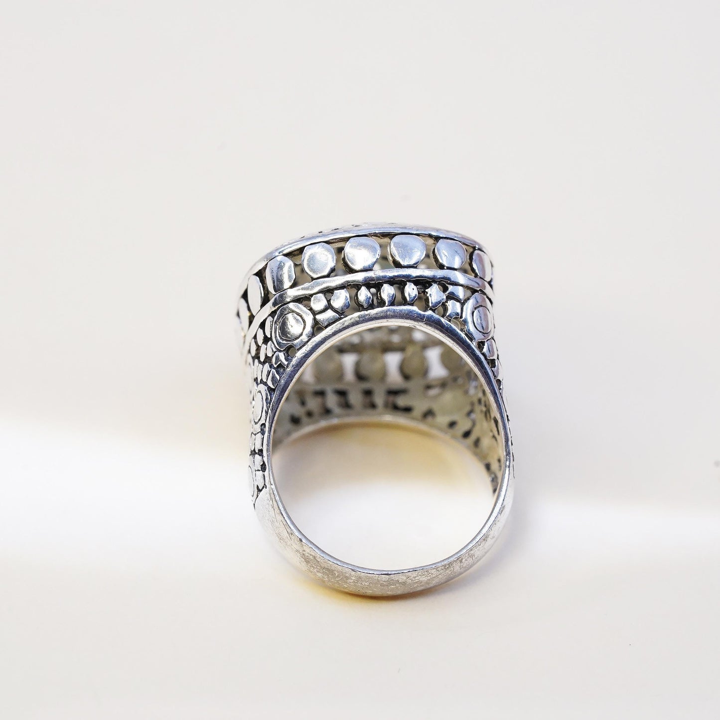 Size 7, vintage sterling silver handmade statement ring, 925 dotted boxy band