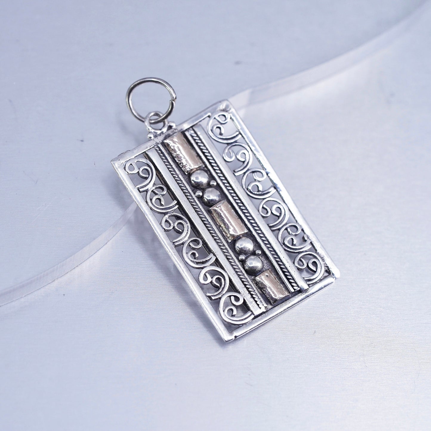 Vintage two tone brase sterling 925 silver handmade filigree pendant charm