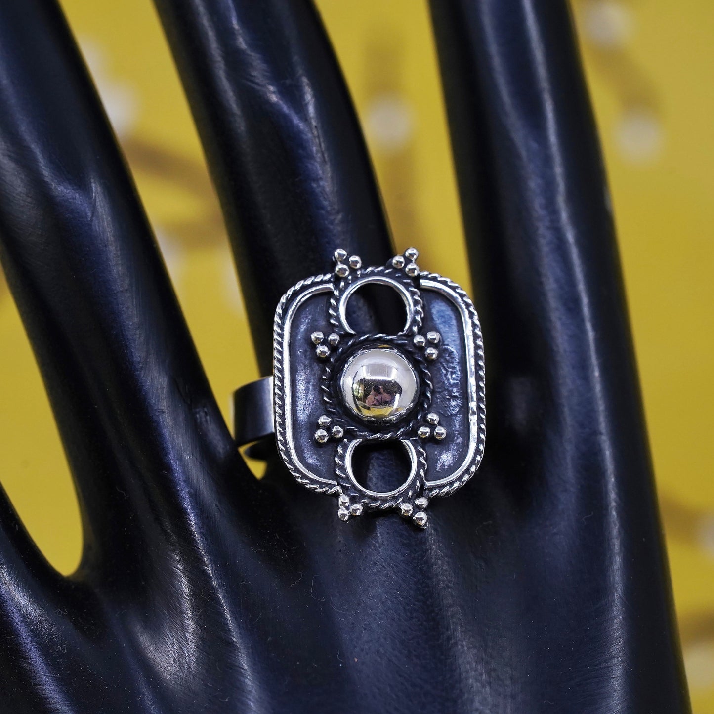 Size adjustable, Vintage Sterling silver handmade ring, 925 band with beads