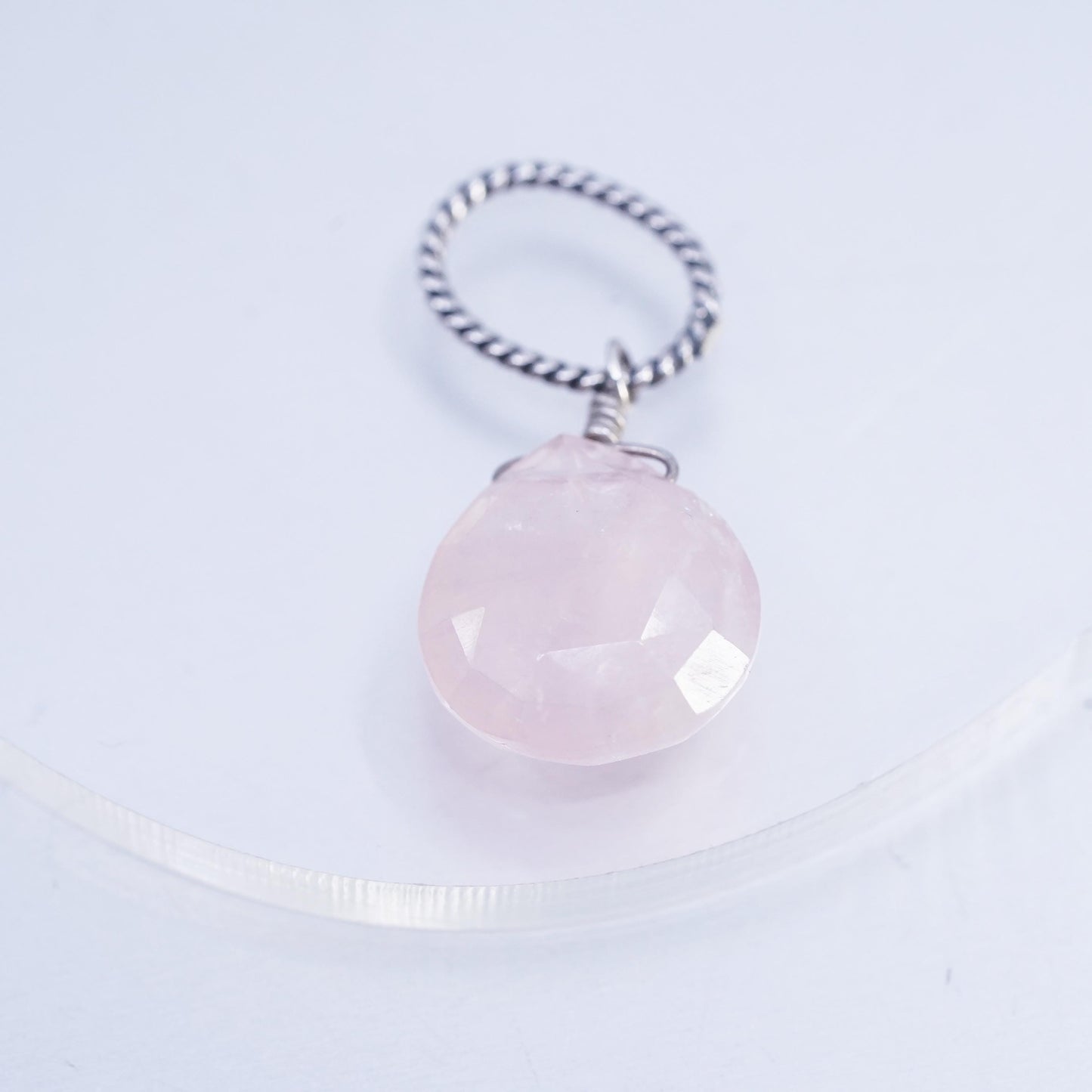 Vintage handmade sterling 925 silver charm with teardrop pink quartz pendant