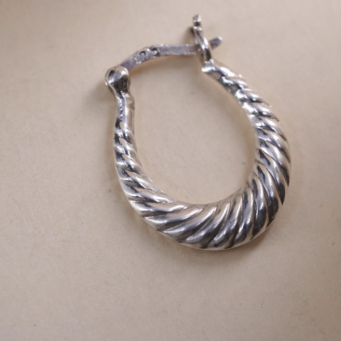 0.75", VTG sterling silver loop single earring, fashion twisted primitive hoop
