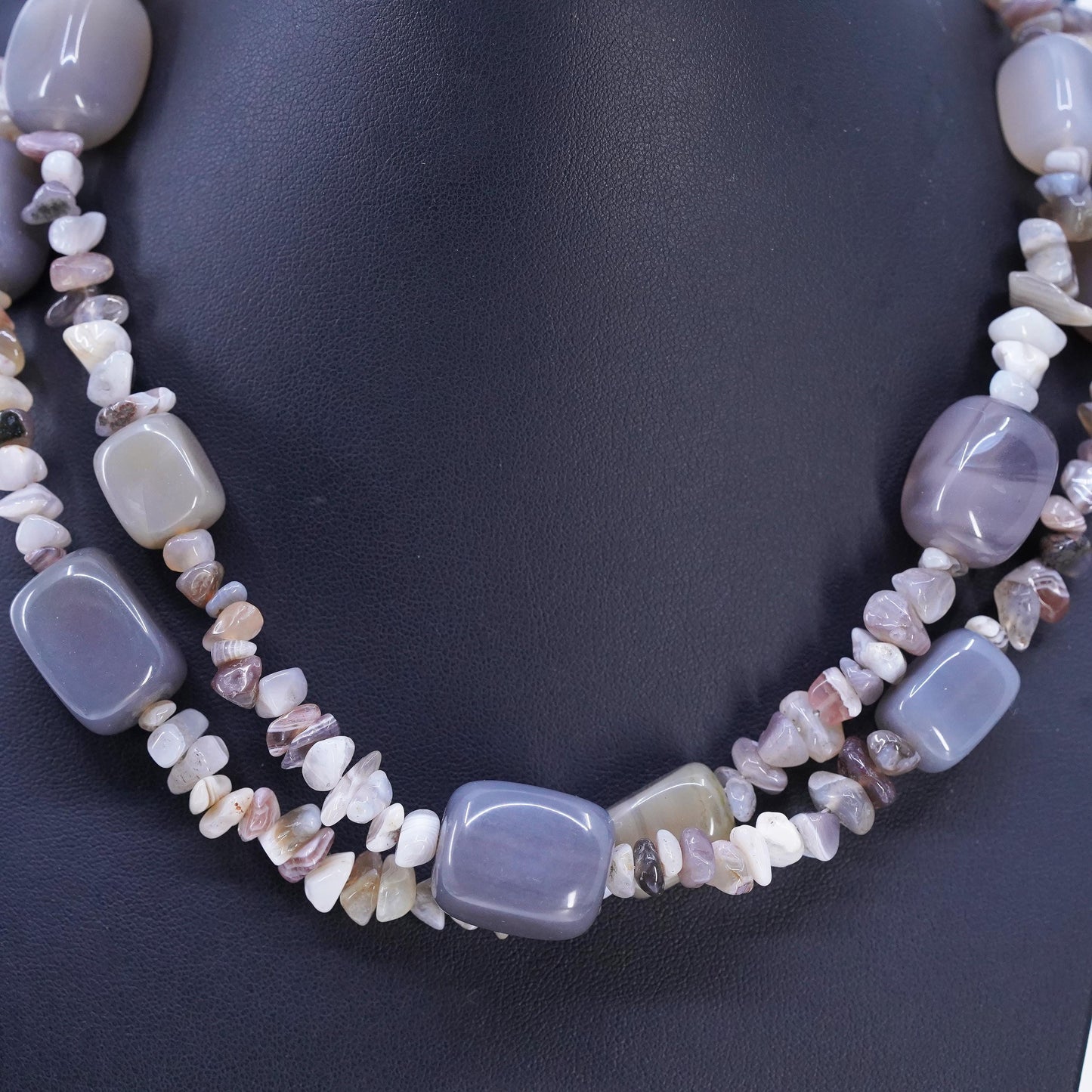 16+2”, southwestern Sterling 925 silver double strands necklace agate nugget