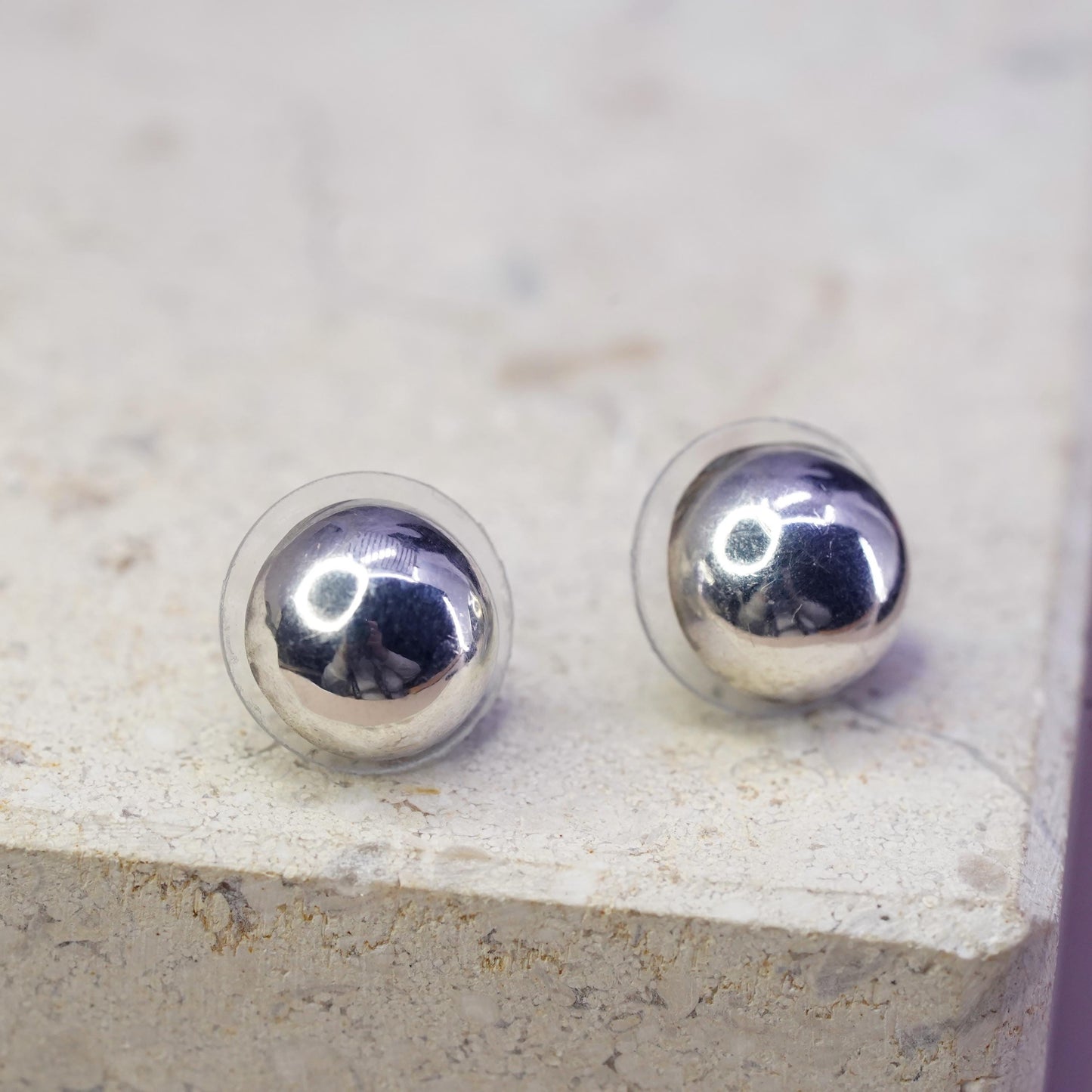 7mm Sterling silver dome studs earrings, silver tested