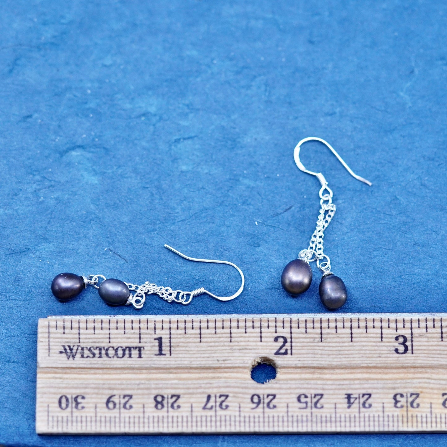 Vintage Sterling silver 925 handmade earrings with black pearl dangles