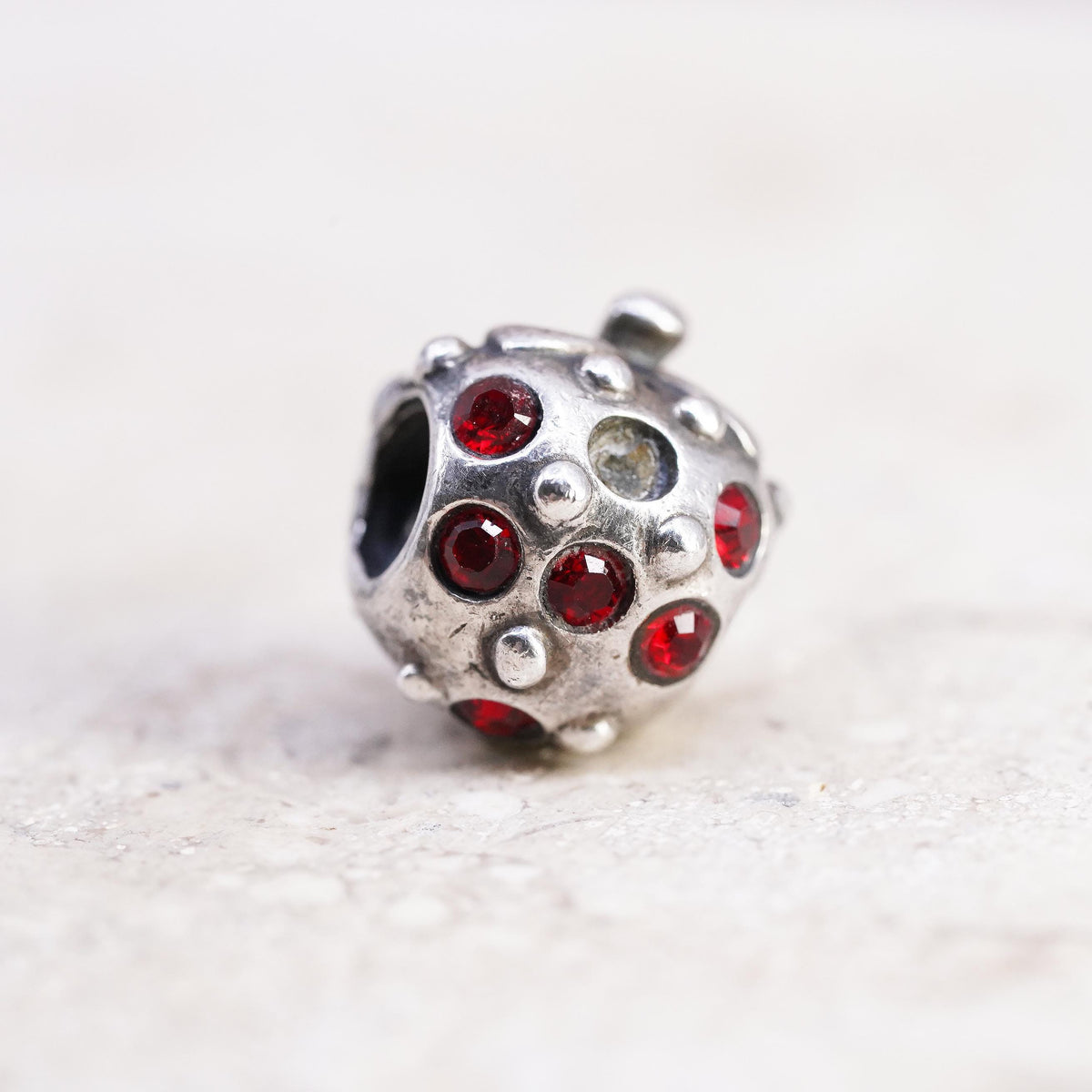 Cham Sterling silver handmade bead pendant, 925 strawberry charm colorful cz