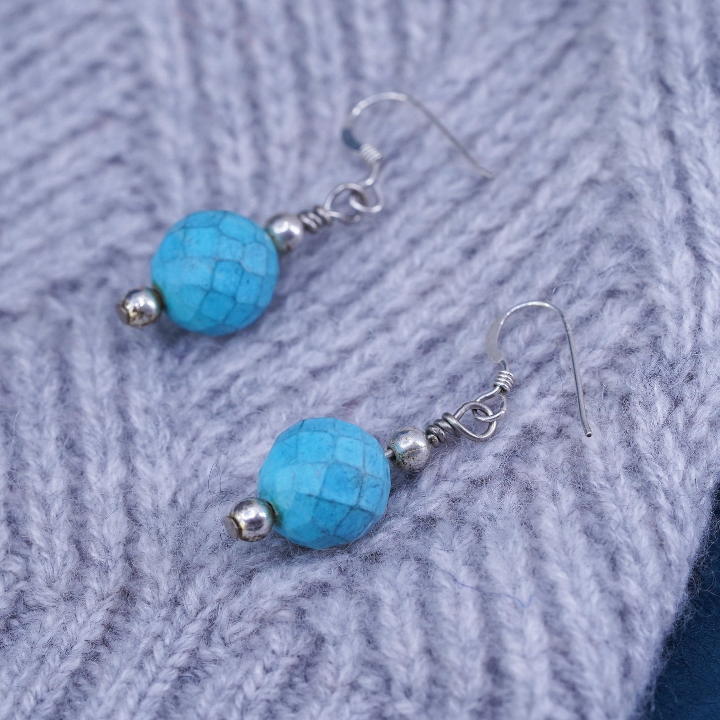 Vintage sterling 925 silver handmade earrings with turquoise beads