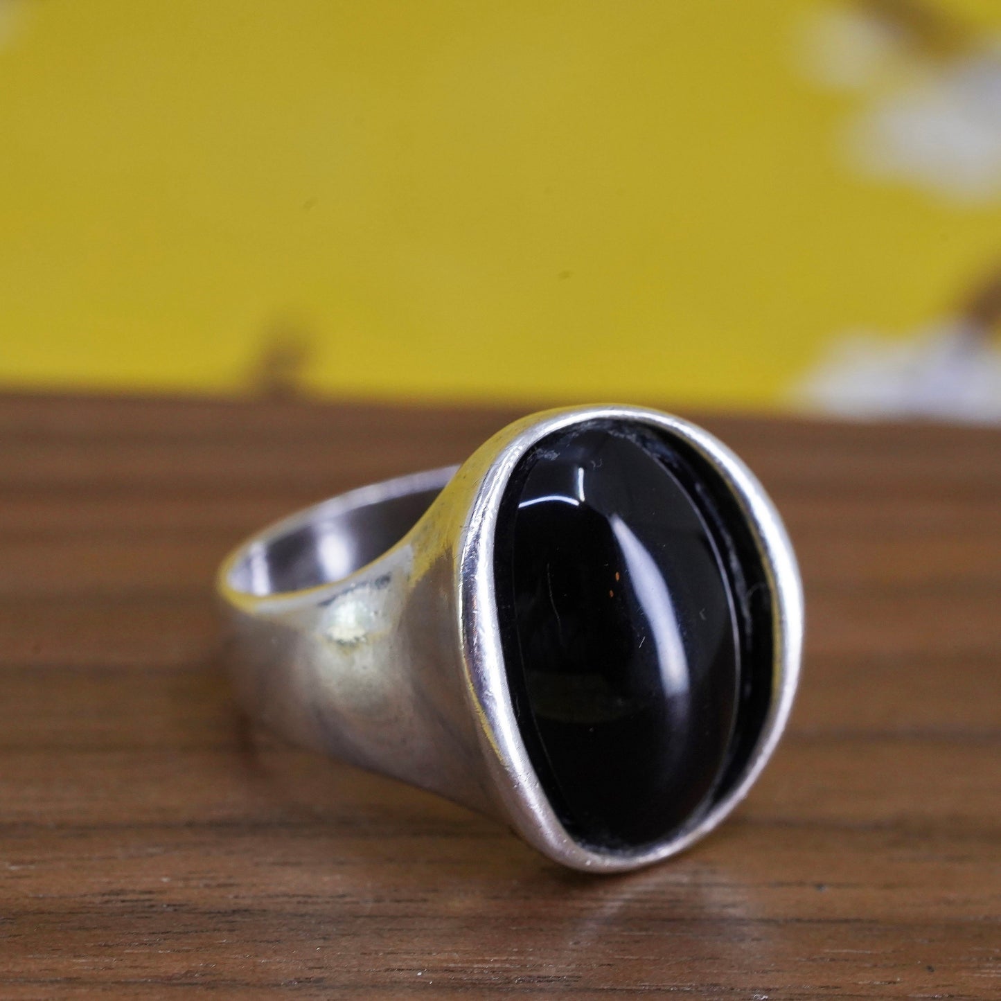 Size 7, VTG modern southwestern Sterling 925 silver handmade ring oval onyx