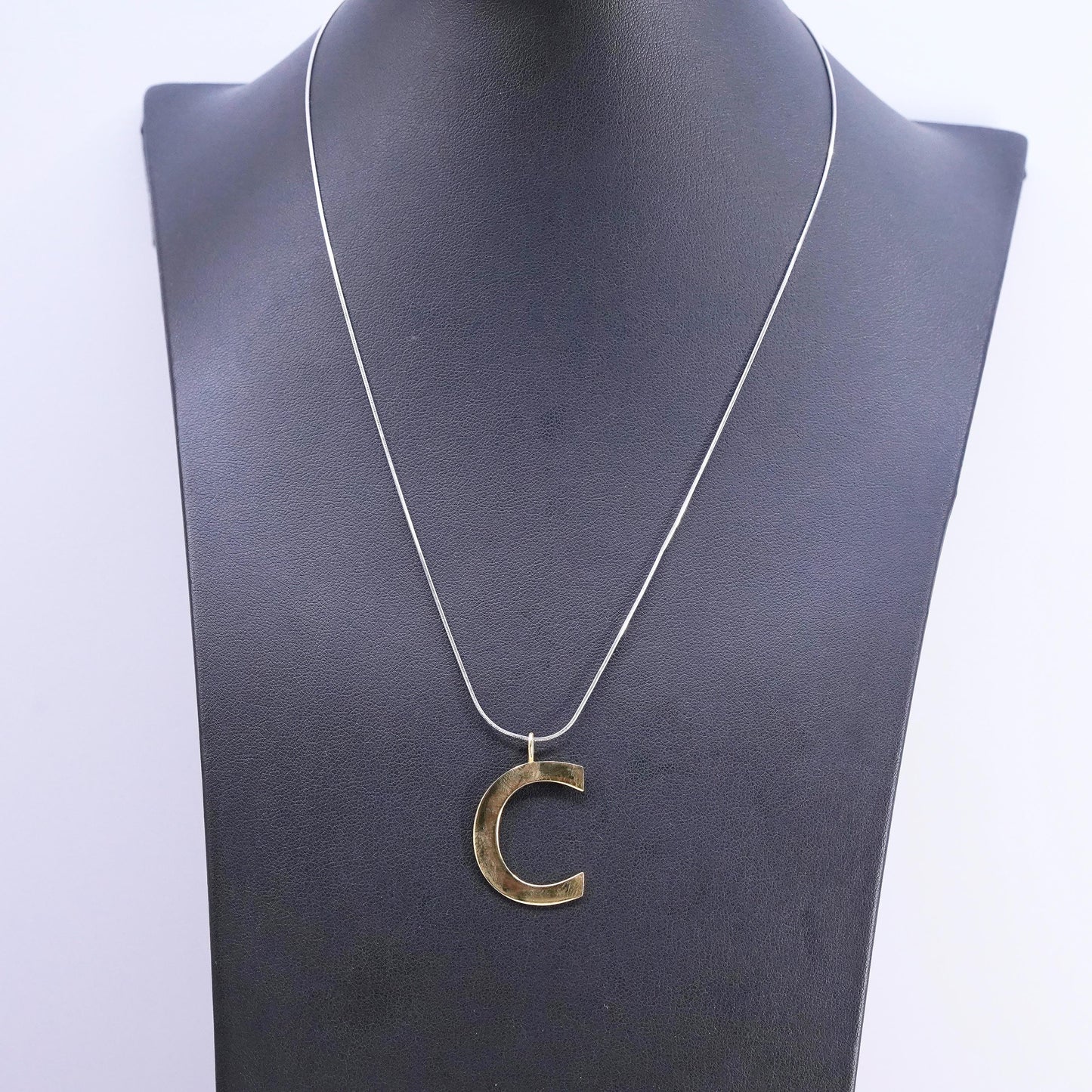 18" two tone Sterling silver necklace, 925 snake chain with letter C pendant