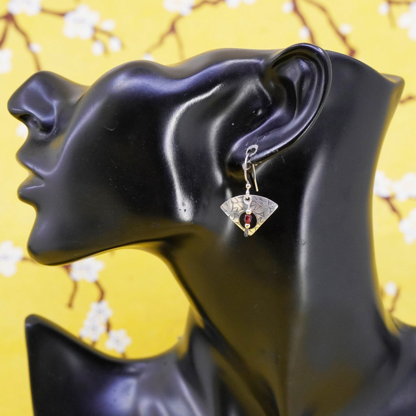 Vintage 14K yellow gold bead with Sterling silver handmade flower earrings