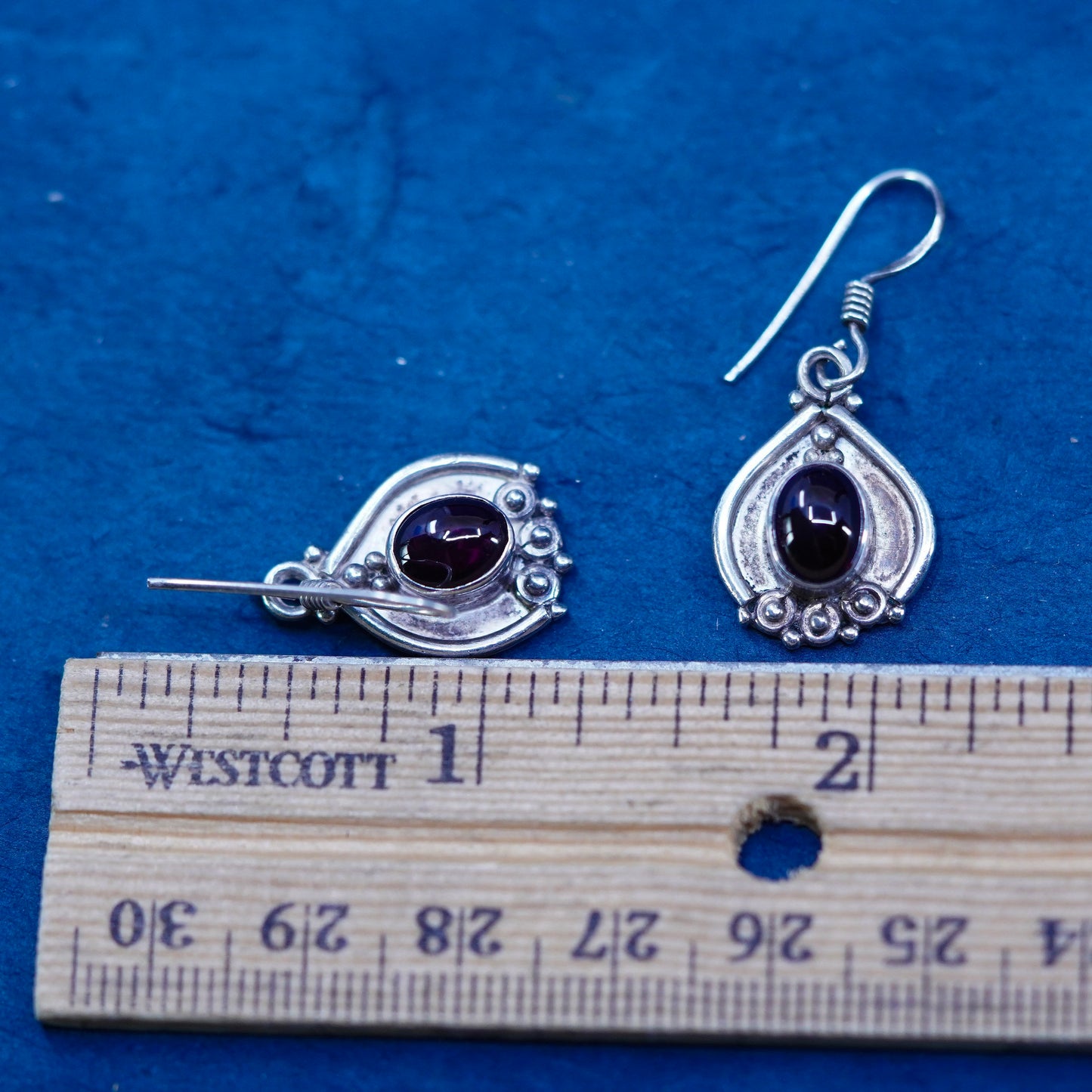 Vintage sterling 925 silver handmade earrings with garnet