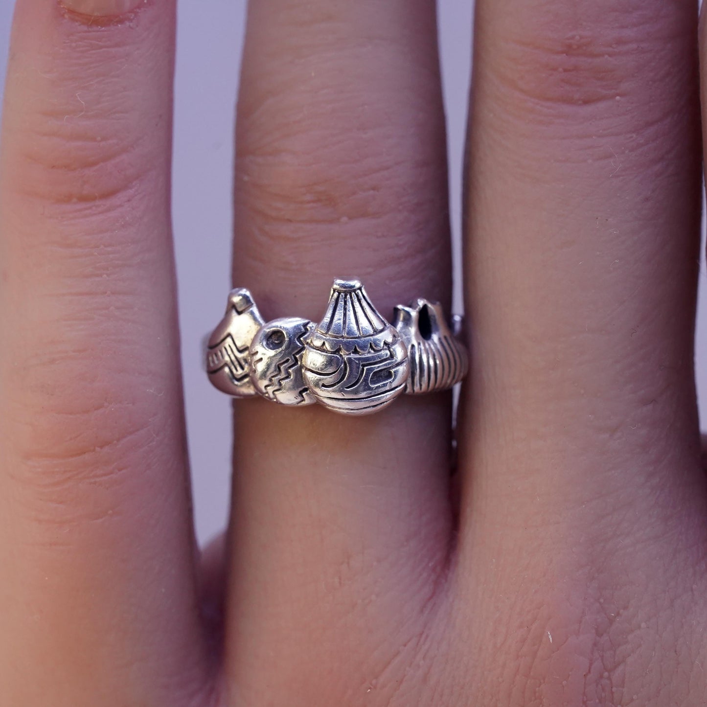 Size 8, Vintage sterling silver handmade hot air balloon ring, 925 band