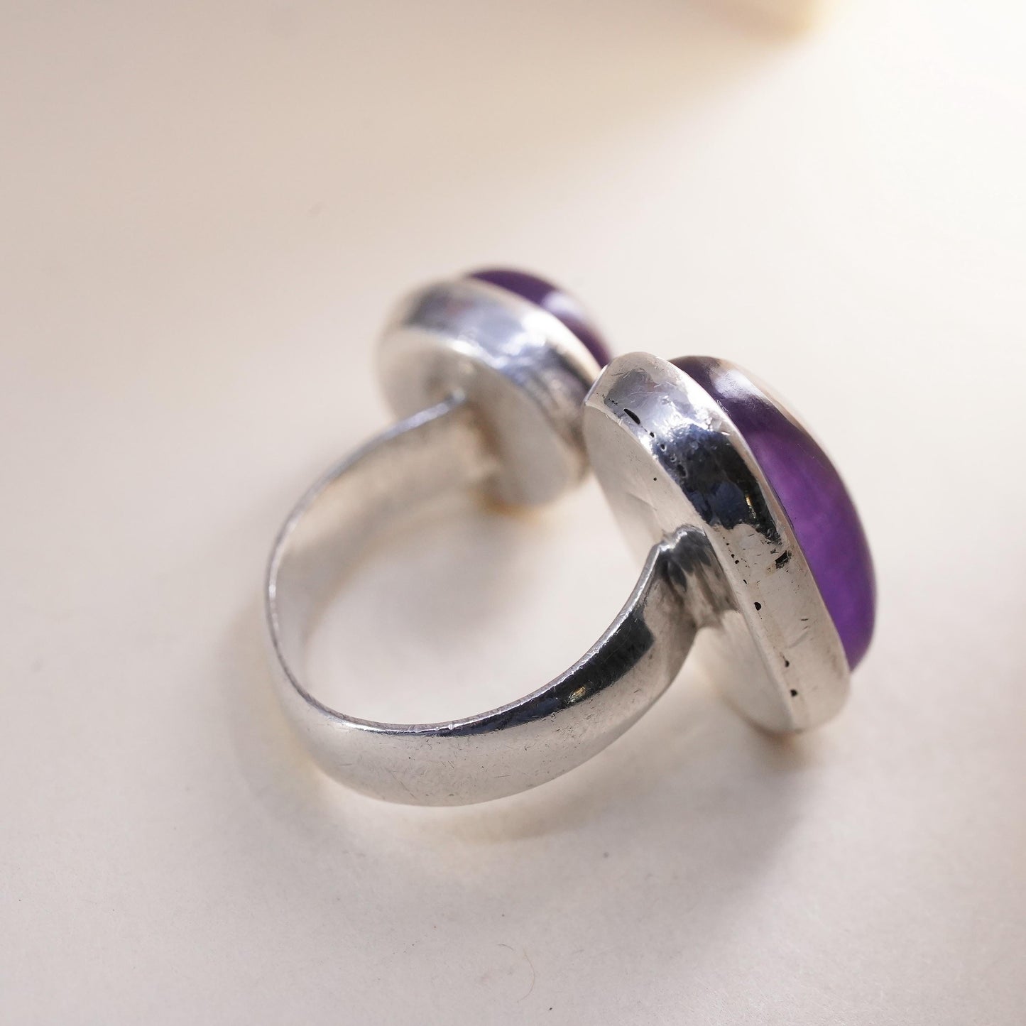 Size adjustable, southwestern Sterling silver ring, 925 band with amethyst