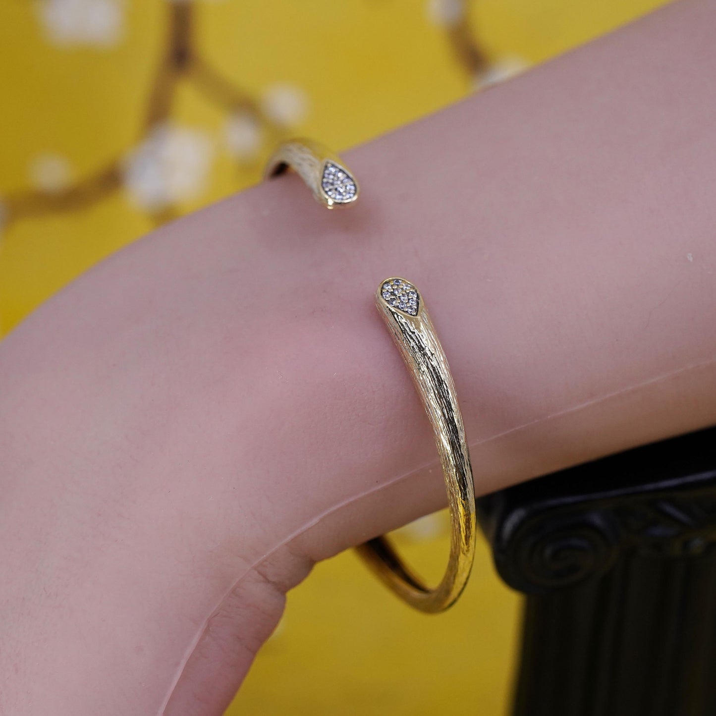 6.5", vermeil gold filled Sterling silver bracelet, 925 textured cuff cz